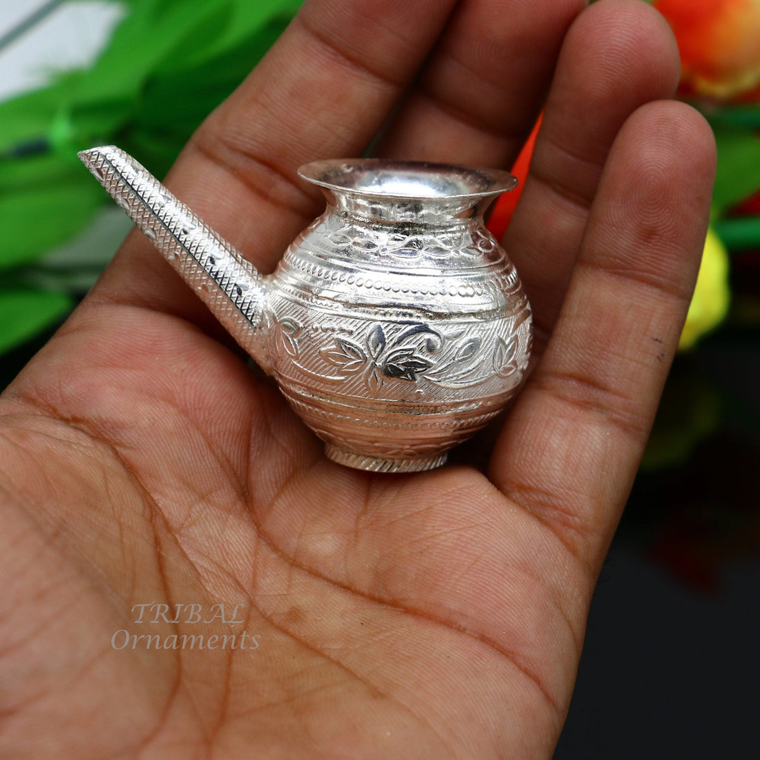 Sterling silver handmade plain small Kalash or pot, unique silver karwa choth puja article, shiva Abhishek kalash pot india su824 - TRIBAL ORNAMENTS