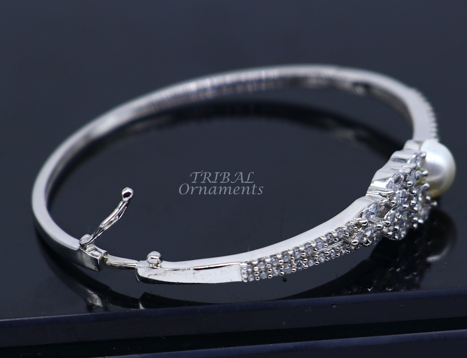 925 Sterling silver handmade vintage cubic zircon stone tribal ethnic belly dance bangle bracelet gifting brides kada cuff91 - TRIBAL ORNAMENTS
