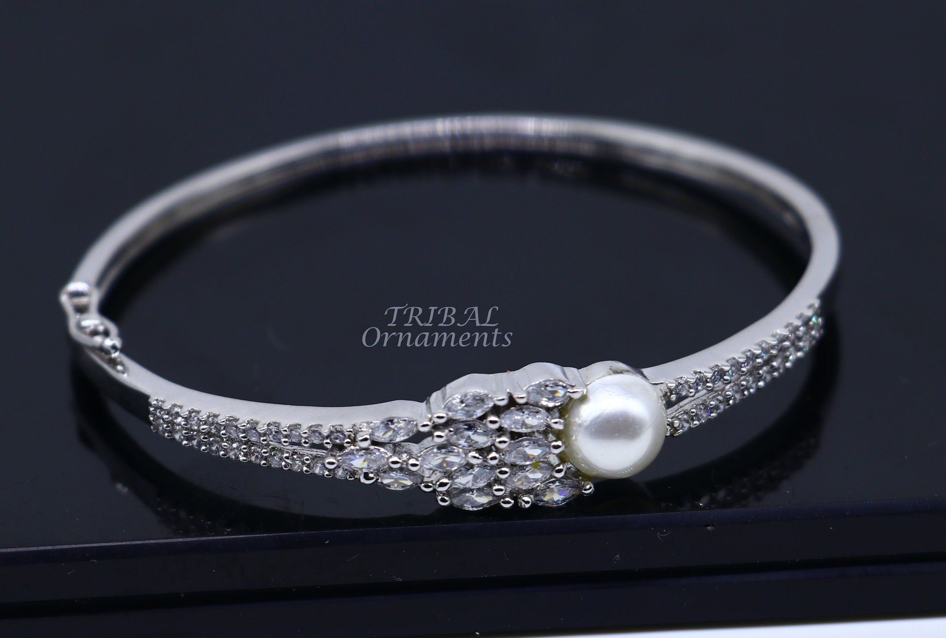 925 Sterling silver handmade vintage cubic zircon stone tribal ethnic belly dance bangle bracelet gifting brides kada cuff91 - TRIBAL ORNAMENTS