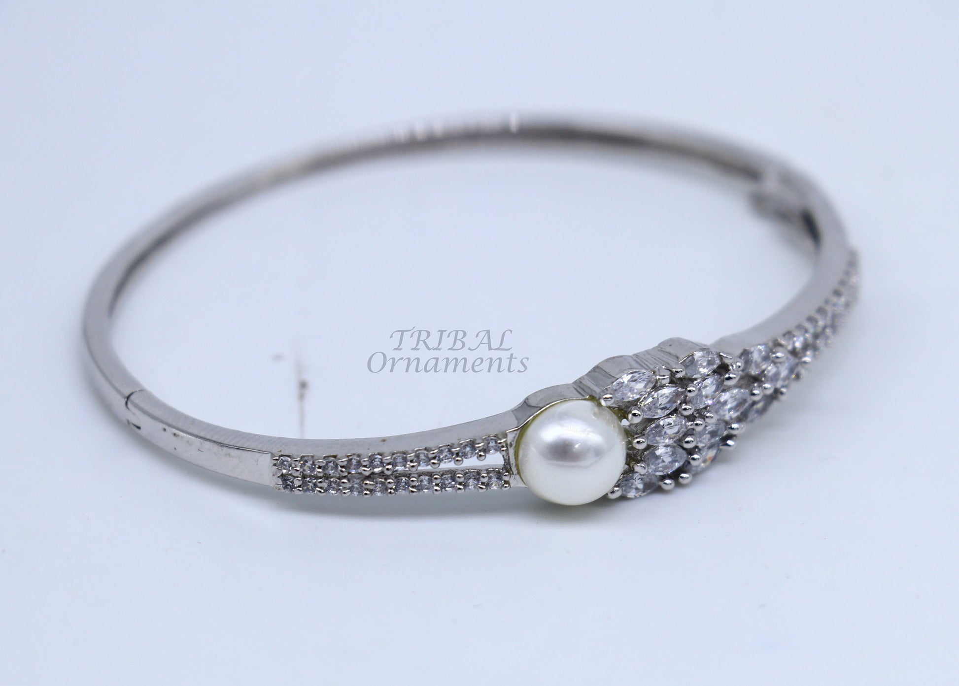 925 Sterling silver handmade vintage cubic zircon stone tribal ethnic belly dance bangle bracelet gifting brides kada cuff91 - TRIBAL ORNAMENTS