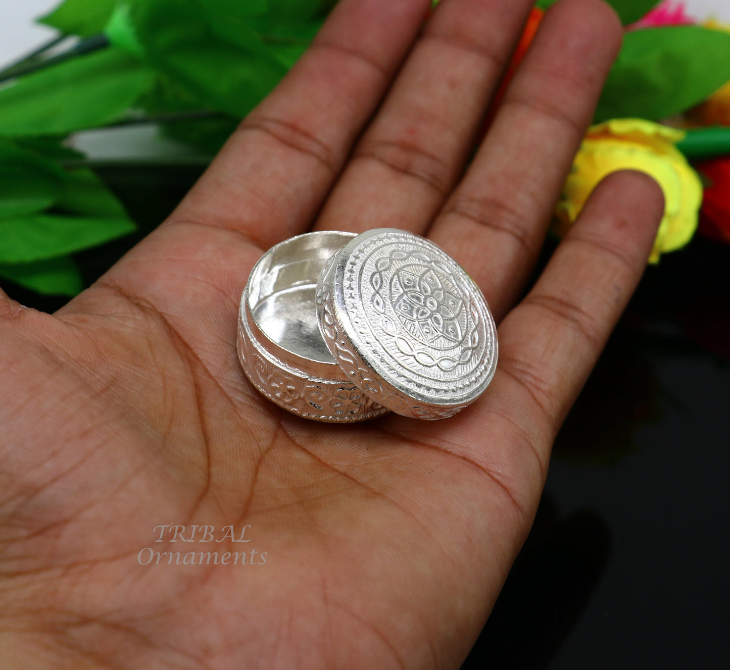 925 Sterling silver handmade trinket box, eye kajal box, container box, kumkum box, sindur or puja box, best brides gift stb374 - TRIBAL ORNAMENTS