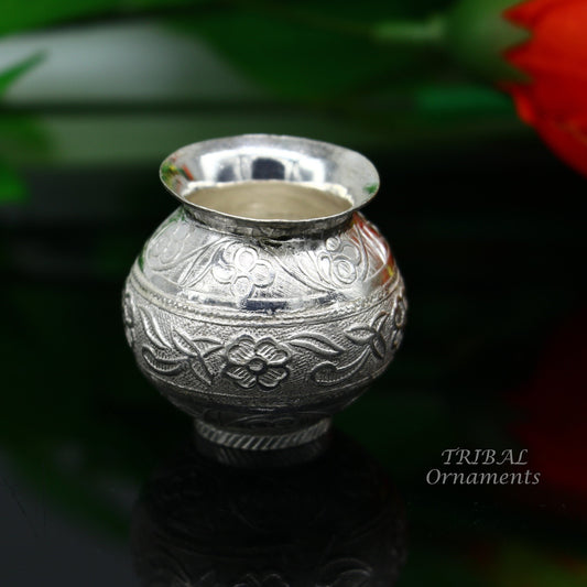 Pure 925 sterling silver handmade plain small Kalash or pot, unique special silver puja article, water or milk kalash pot india su825 - TRIBAL ORNAMENTS