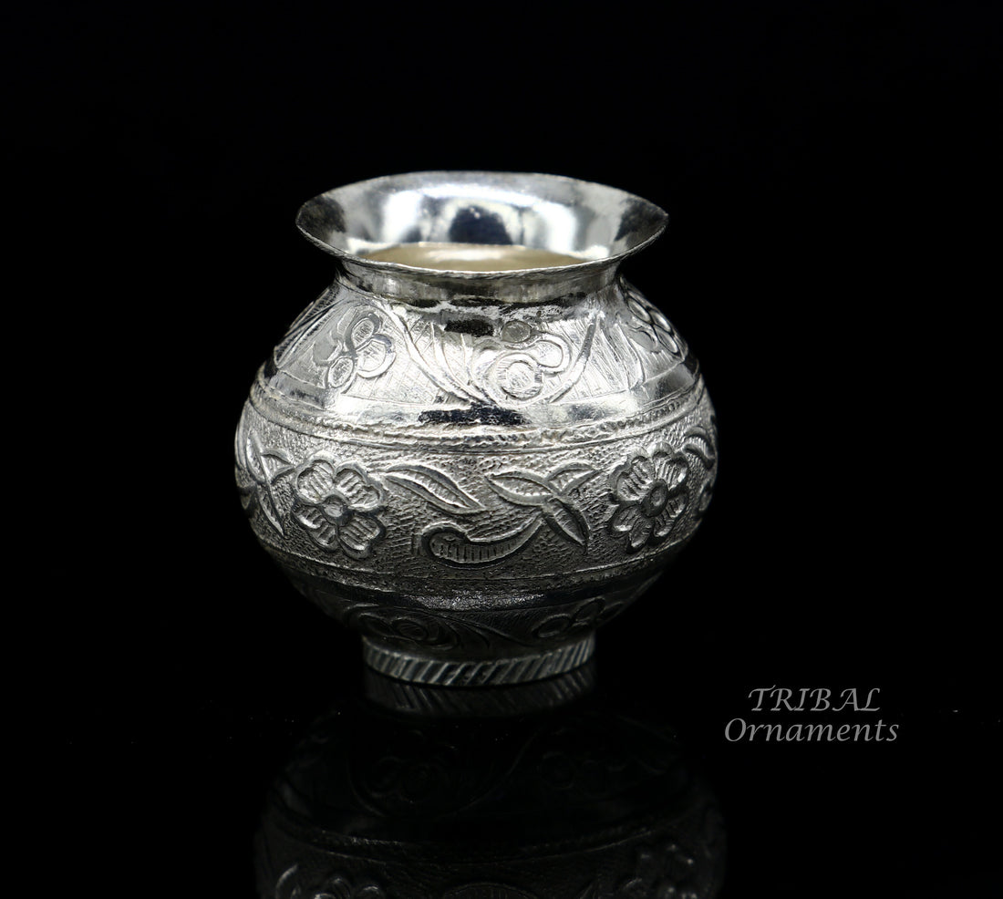 Pure 925 sterling silver handmade plain small Kalash or pot, unique special silver puja article, water or milk kalash pot india su825 - TRIBAL ORNAMENTS