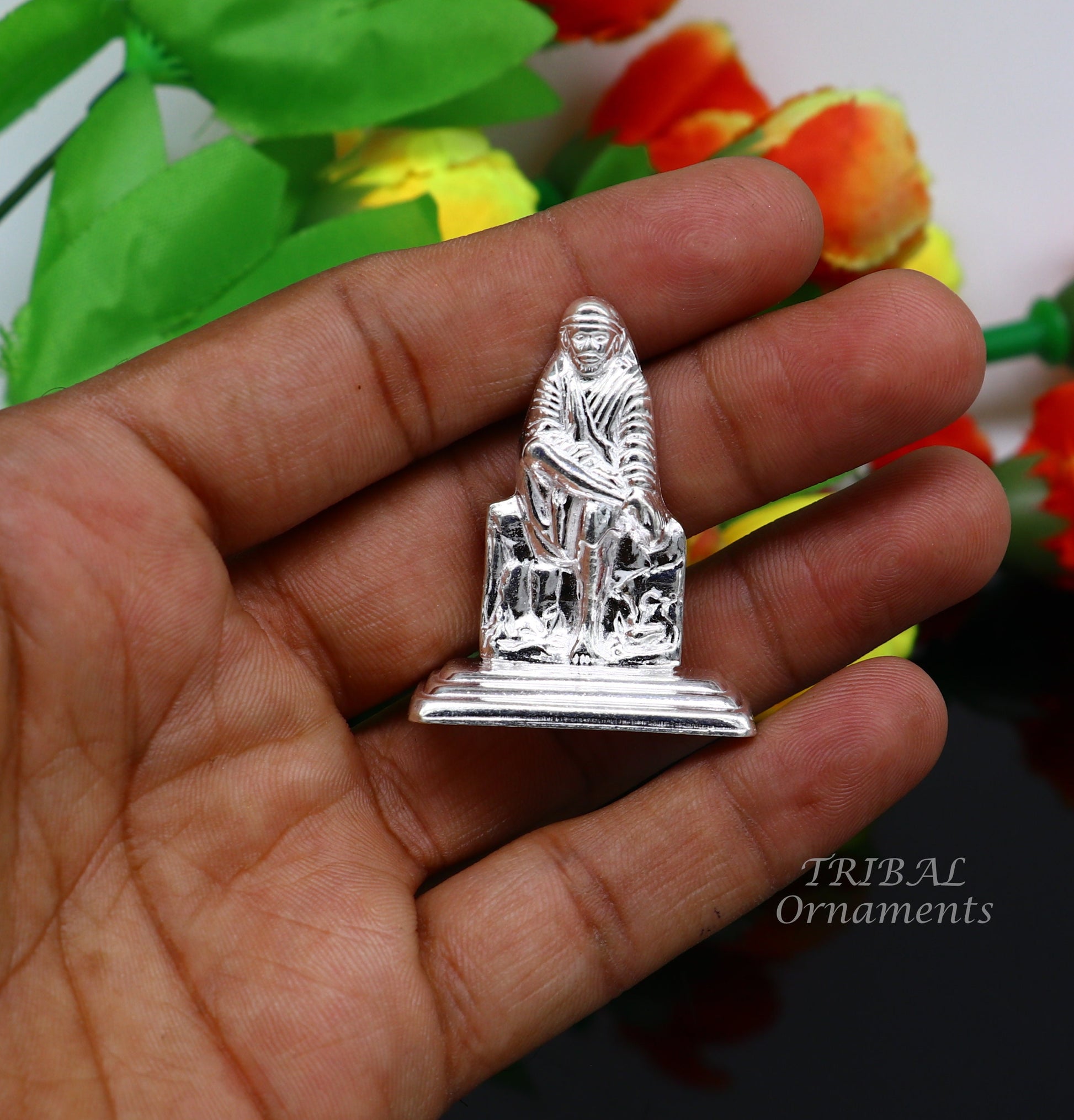 Solid sterling silver handmade Divine Hindu idol deity Sai Baba statue murti divine Statue Sculpture figurine puja article gifting ART553 - TRIBAL ORNAMENTS