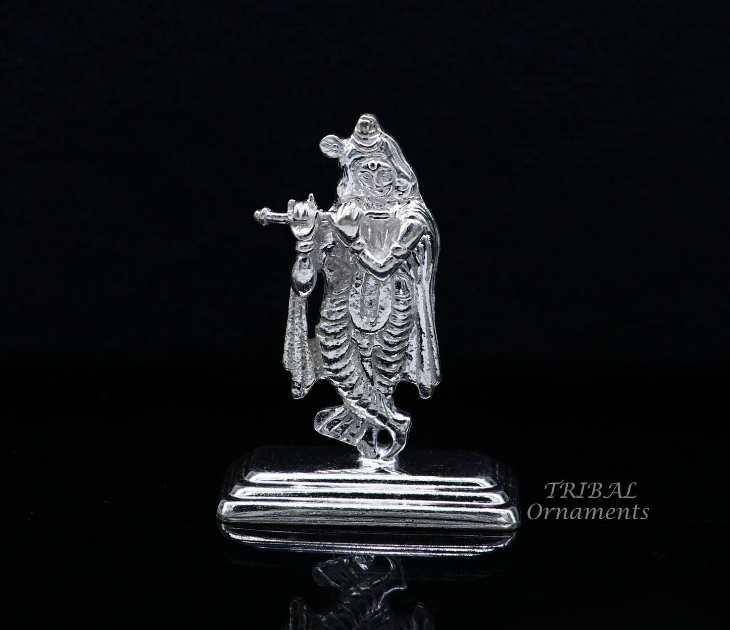 Sterling silver handmade antique design Idols Lord Krishna with flute standing Statue figurine, puja articles decorative gift art555 - TRIBAL ORNAMENTS