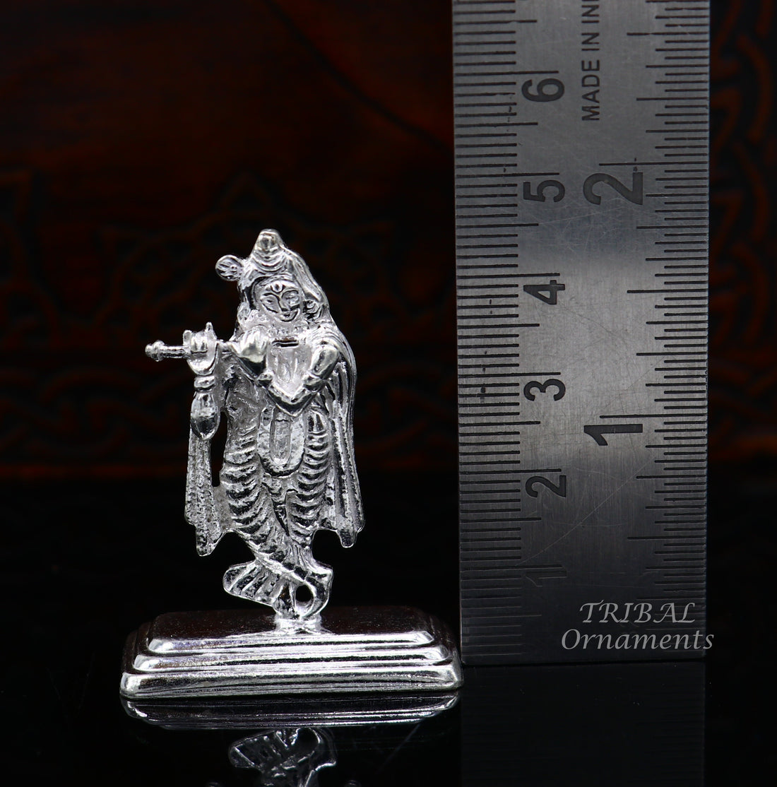 Sterling silver handmade antique design Idols Lord Krishna with flute standing Statue figurine, puja articles decorative gift art555 - TRIBAL ORNAMENTS