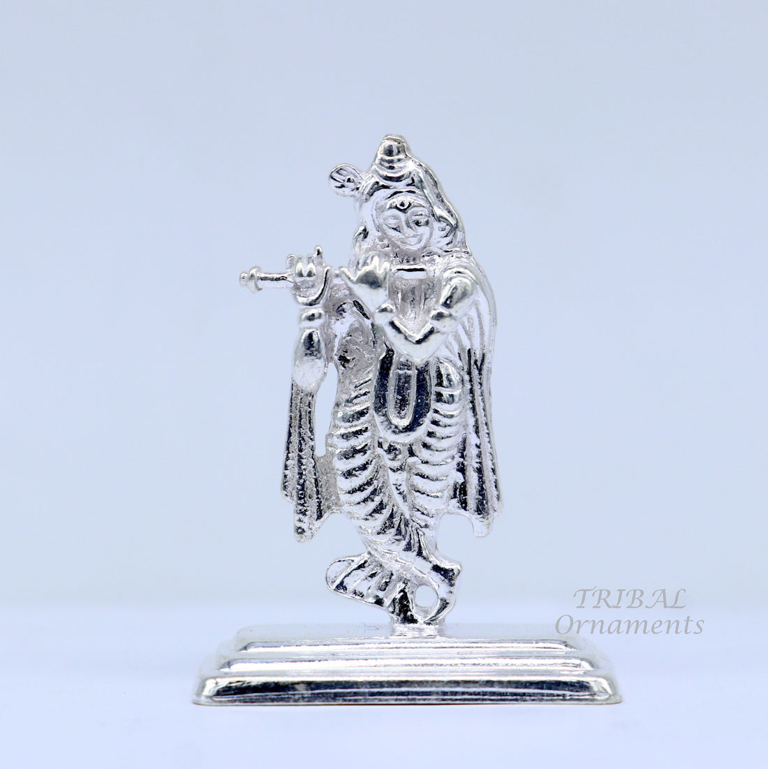 Sterling silver handmade antique design Idols Lord Krishna with flute standing Statue figurine, puja articles decorative gift art555 - TRIBAL ORNAMENTS