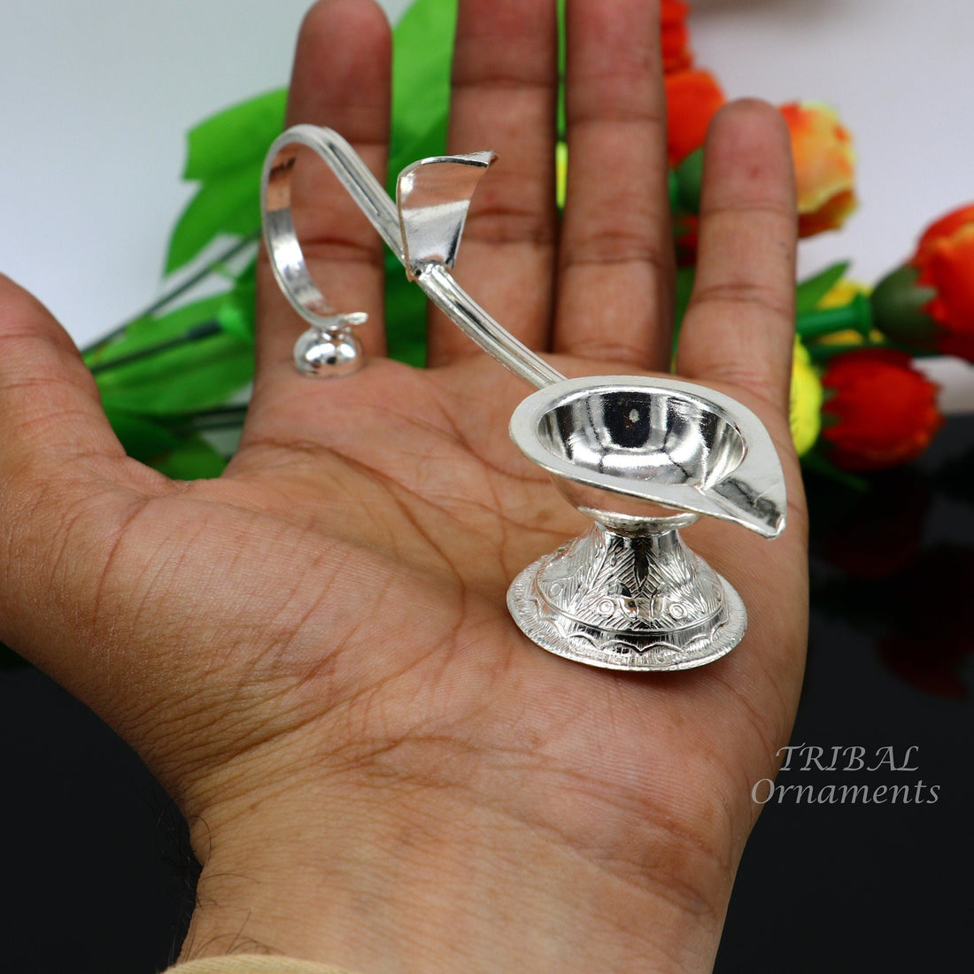 925 Vintage design Solid silver handmade kapoor deepak arti, temple utensils, silver diya, deepak, silver single joth kapoor Aarti art su827 - TRIBAL ORNAMENTS