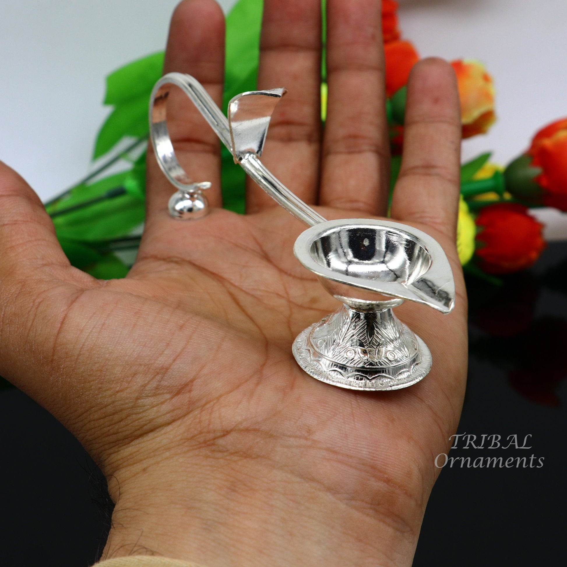 925 Vintage design Solid silver handmade kapoor deepak arti, temple utensils, silver diya, deepak, silver single joth kapoor Aarti art su826 - TRIBAL ORNAMENTS