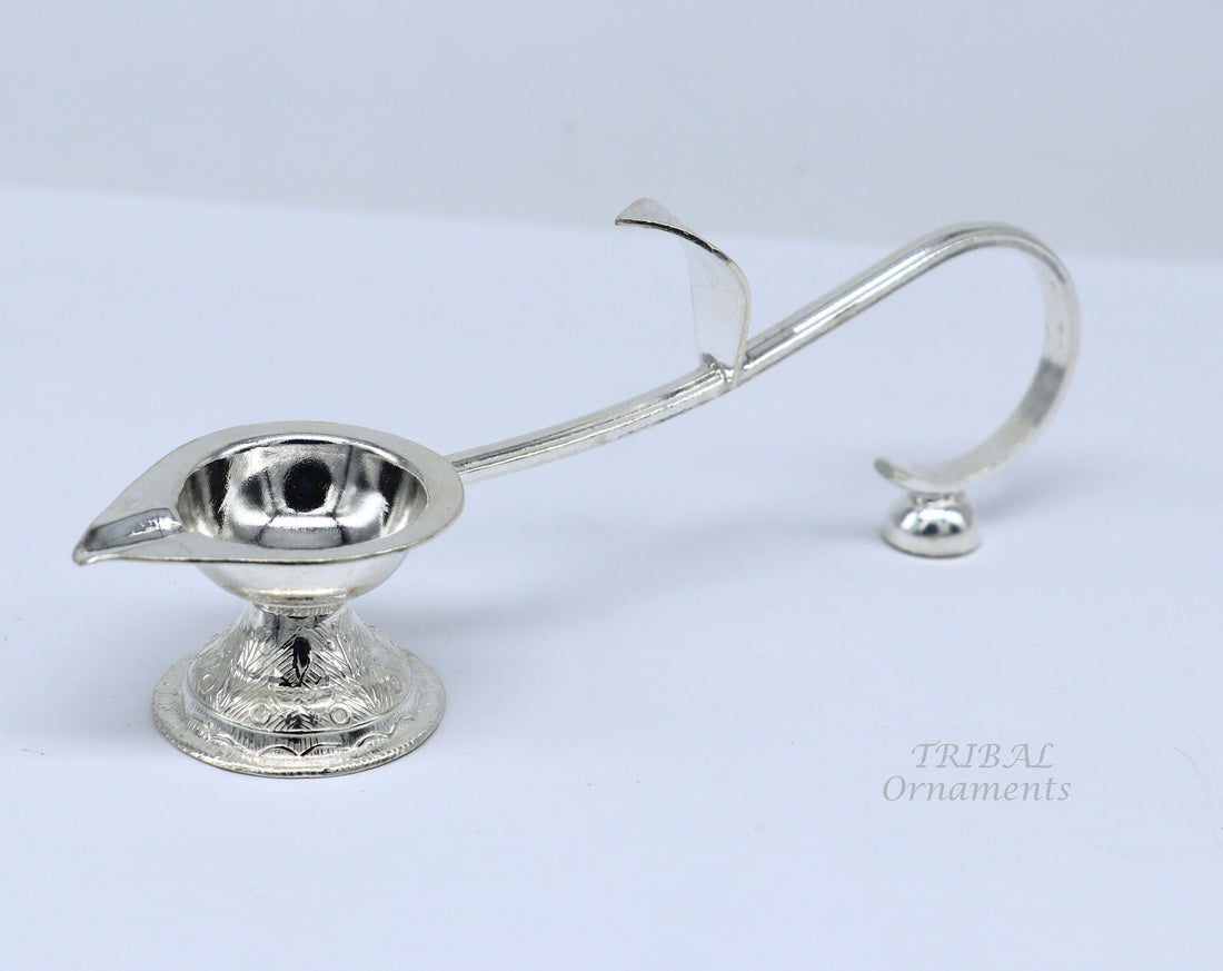 925 Vintage design Solid silver handmade kapoor deepak arti, temple utensils, silver diya, deepak, silver single joth kapoor Aarti art su826 - TRIBAL ORNAMENTS