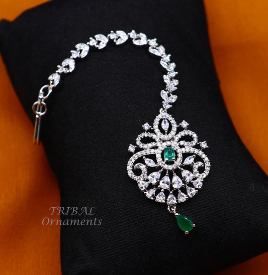 Amazing stylish fancy design 925 sterling silver head jewelry Brides Mang Tika, excellent wedding party cubic zircon stone jewelry MT05 - TRIBAL ORNAMENTS