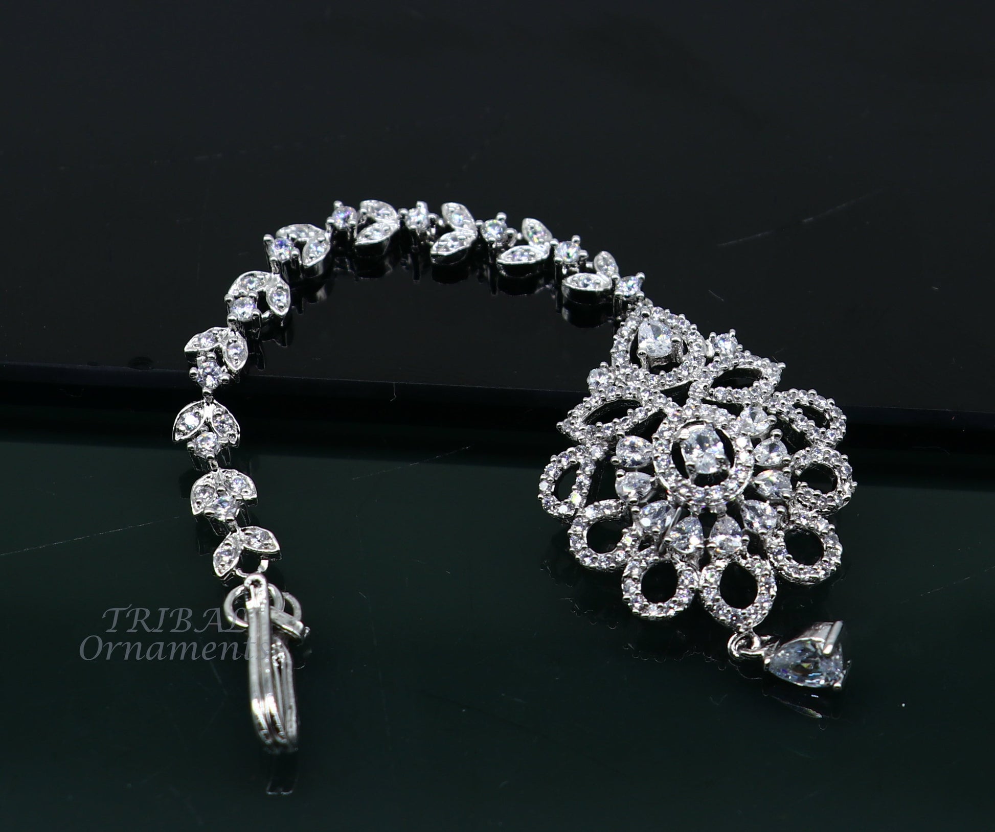 Amazing floral design fancy 925 sterling silver head jewelry Brides Mang Tika, excellent wedding party cubic zircon stone jewelry MT09 - TRIBAL ORNAMENTS