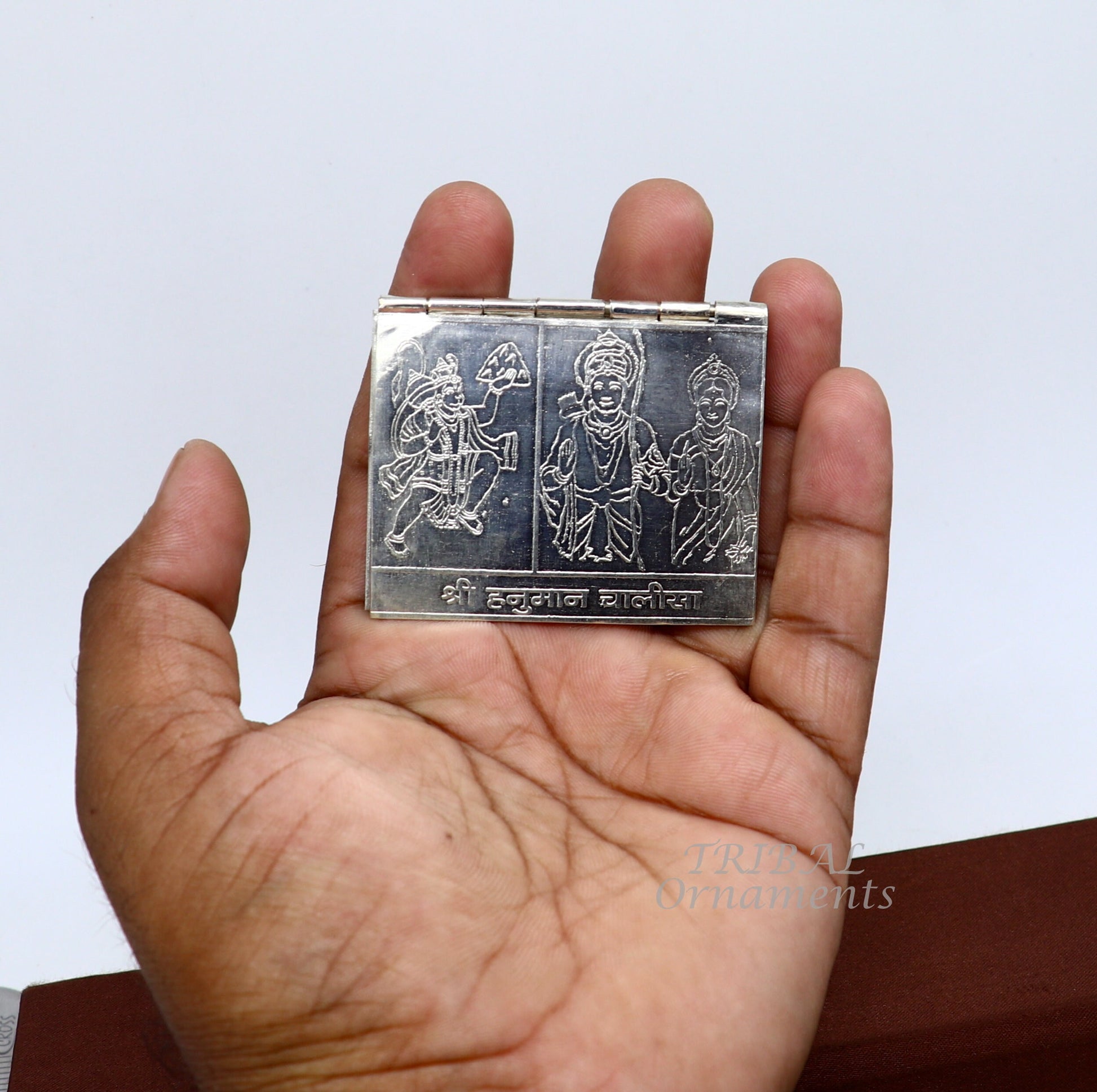 925 sterling silver handmade complete Shree Hanuman Chalisa with Arti small mini 4 page book, amazing puja article from India su832 - TRIBAL ORNAMENTS