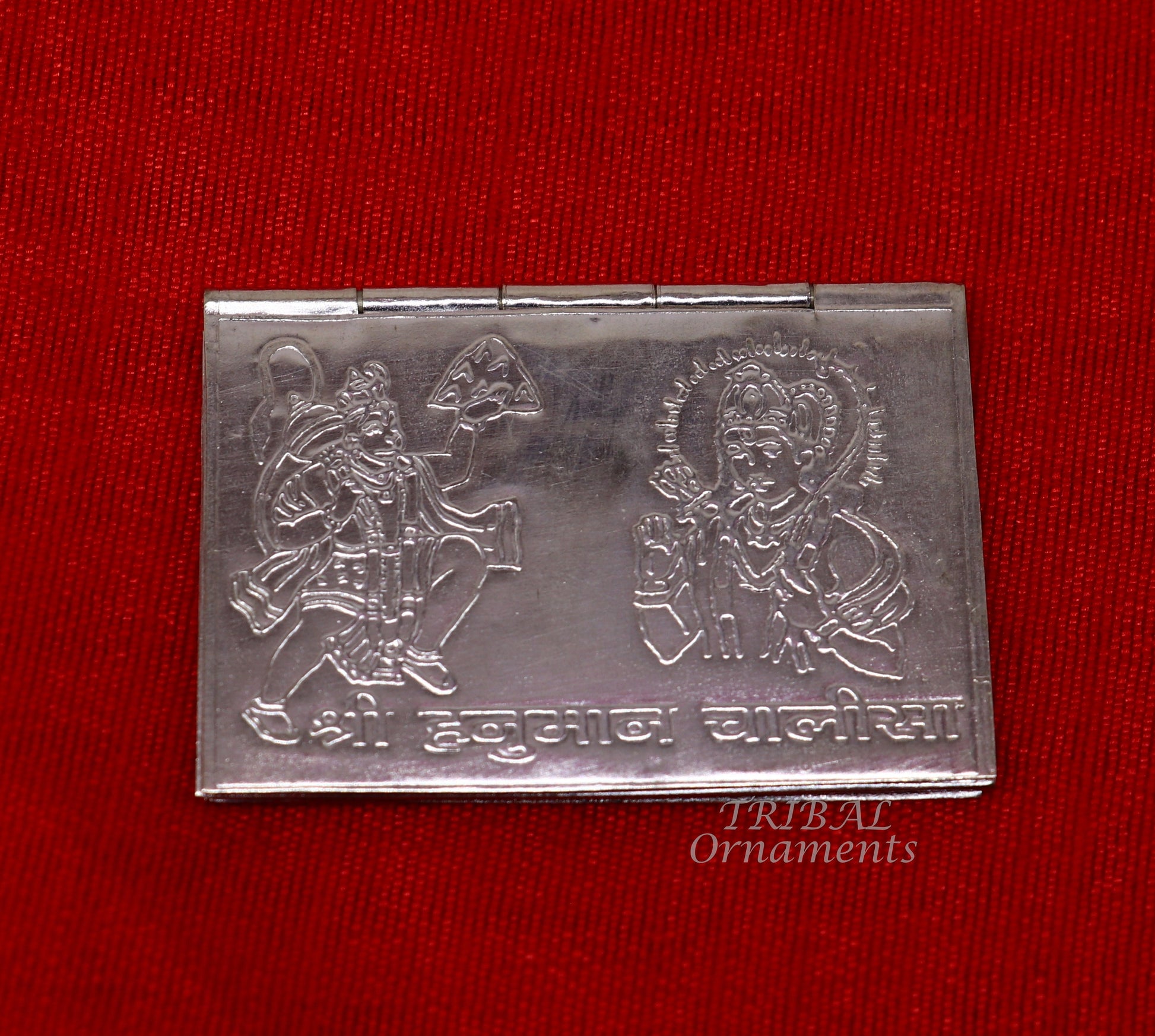 925 sterling silver handmade complete Shree Hanuman Chalisa with Arti small mini 4 page book, amazing puja article from India su833 - TRIBAL ORNAMENTS
