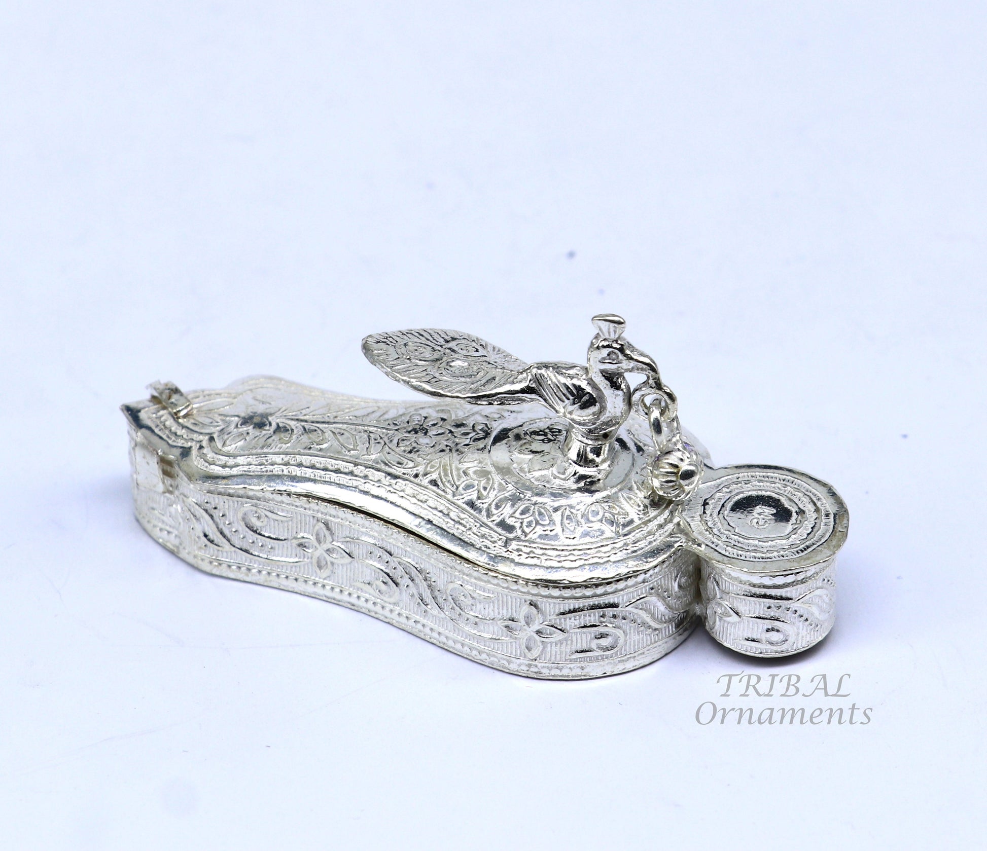 925 sterling silver handmade fabulous unique peacock design trinket box, brides gift, casket box silver article, silver sindur box stb376 - TRIBAL ORNAMENTS