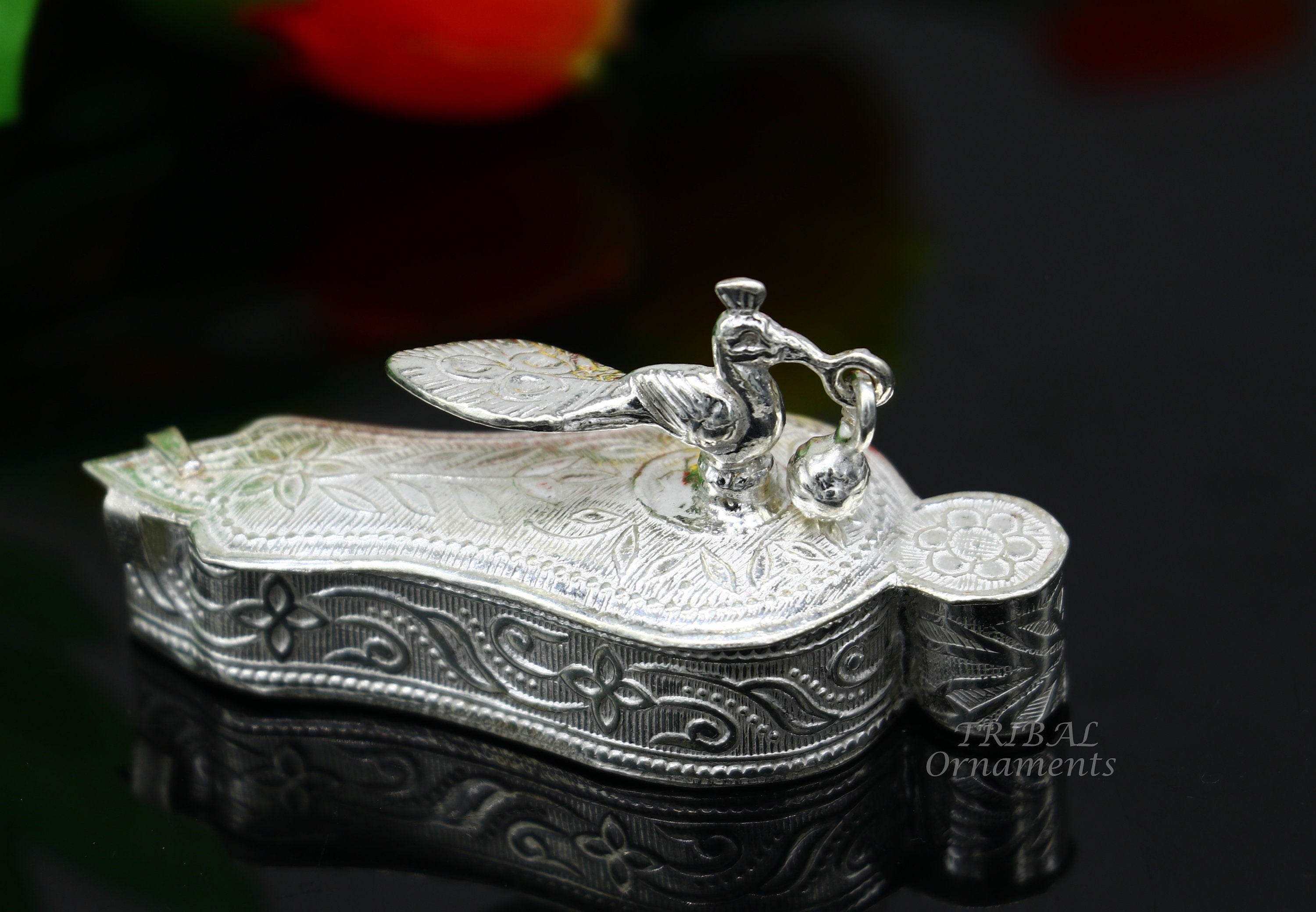 925 sterling silver handmade fabulous unique peacock design outlets trinket box, brides gift, casket box silver article, silver Sindur box stb377