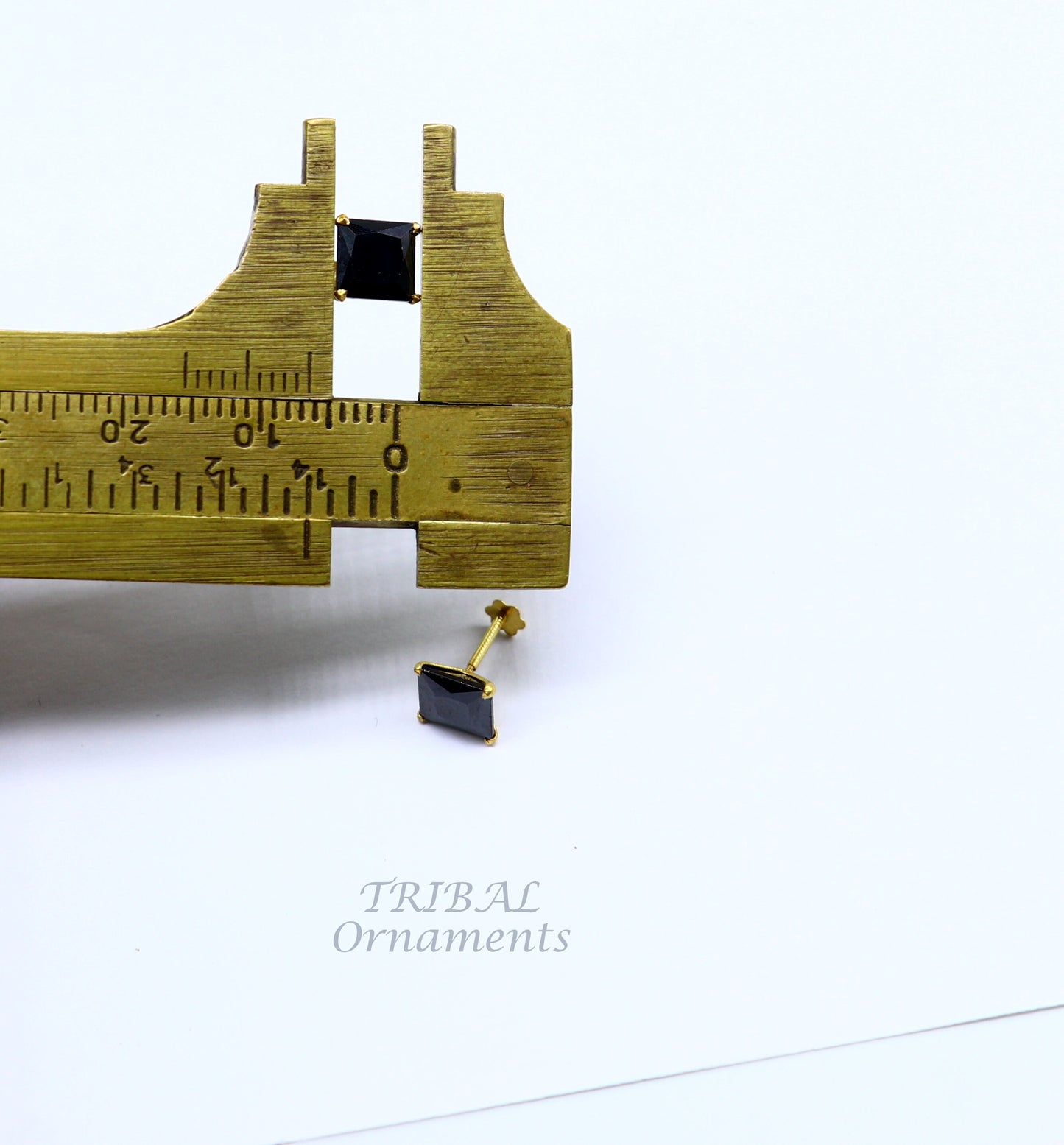 6mm 18kt yellow gold handmade single black stone back screw stud earring cartilage customized unisex jewelry er139 - TRIBAL ORNAMENTS