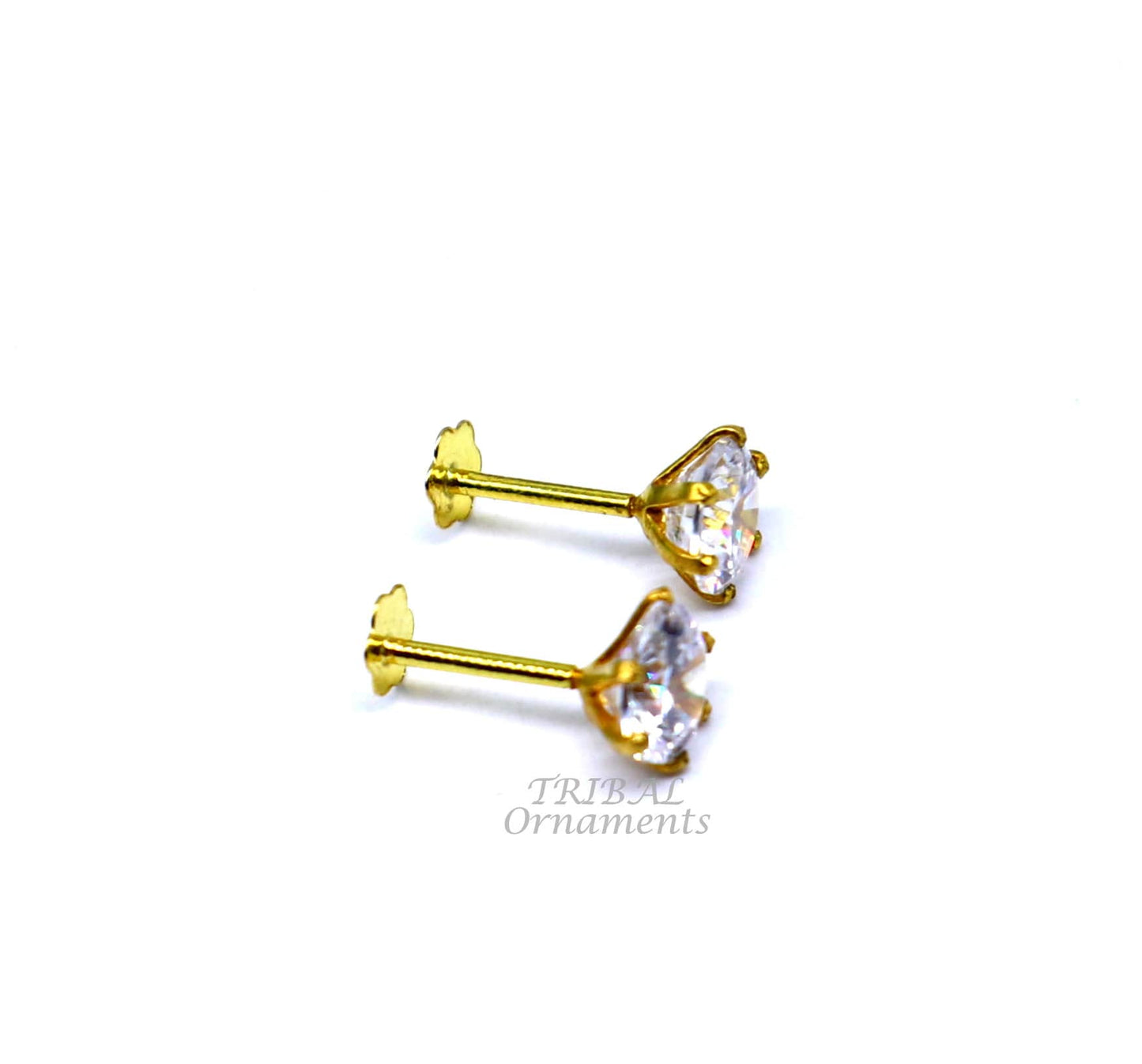 5mm 18kt yellow gold handmade single stone round shape stud earring cartilage earring customized unisex screw back stud jewelry er149 - TRIBAL ORNAMENTS