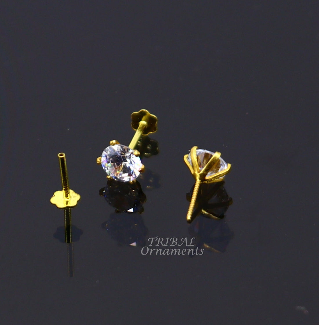 5mm 18kt yellow gold handmade single stone round shape stud earring cartilage earring customized unisex screw back stud jewelry er149 - TRIBAL ORNAMENTS