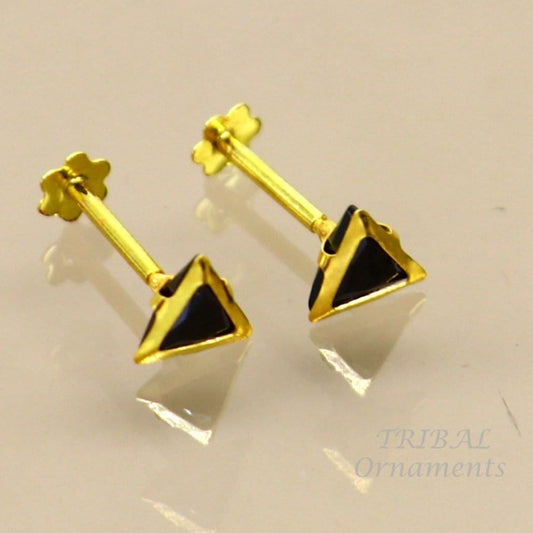 4mm 18kt yellow gold handmade single stone Triangle shape stud earring cartilage earring customized unisex screw back stud jewelry er150 - TRIBAL ORNAMENTS