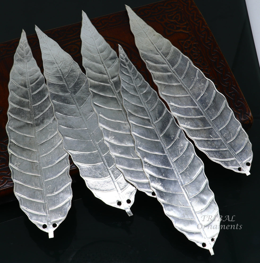 7" Silver mango tree leaf Amazing puja worshipping article solid sterling silver diwali puja articles, silver utensils from india su837 - TRIBAL ORNAMENTS