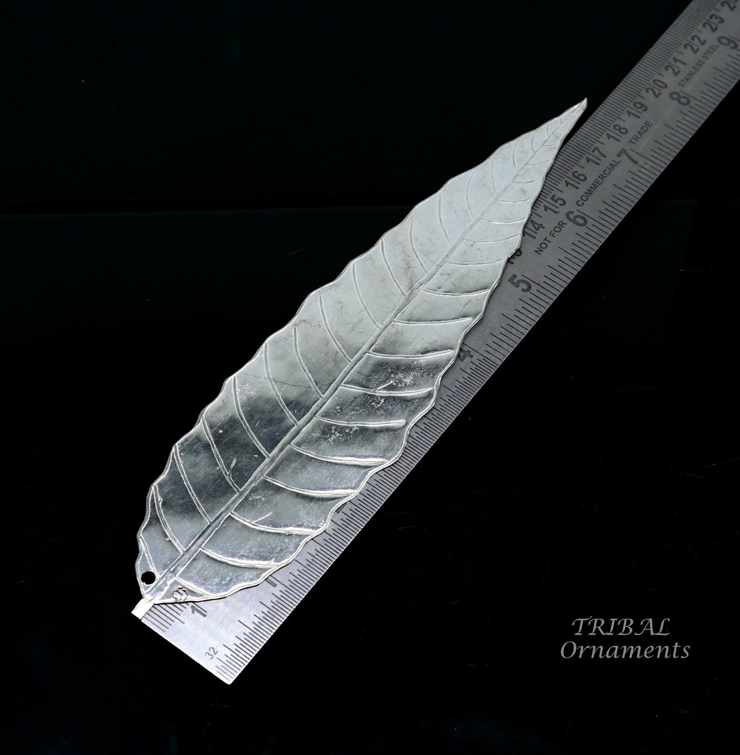 7" Silver mango tree leaf Amazing puja worshipping article solid sterling silver diwali puja articles, silver utensils from india su837 - TRIBAL ORNAMENTS