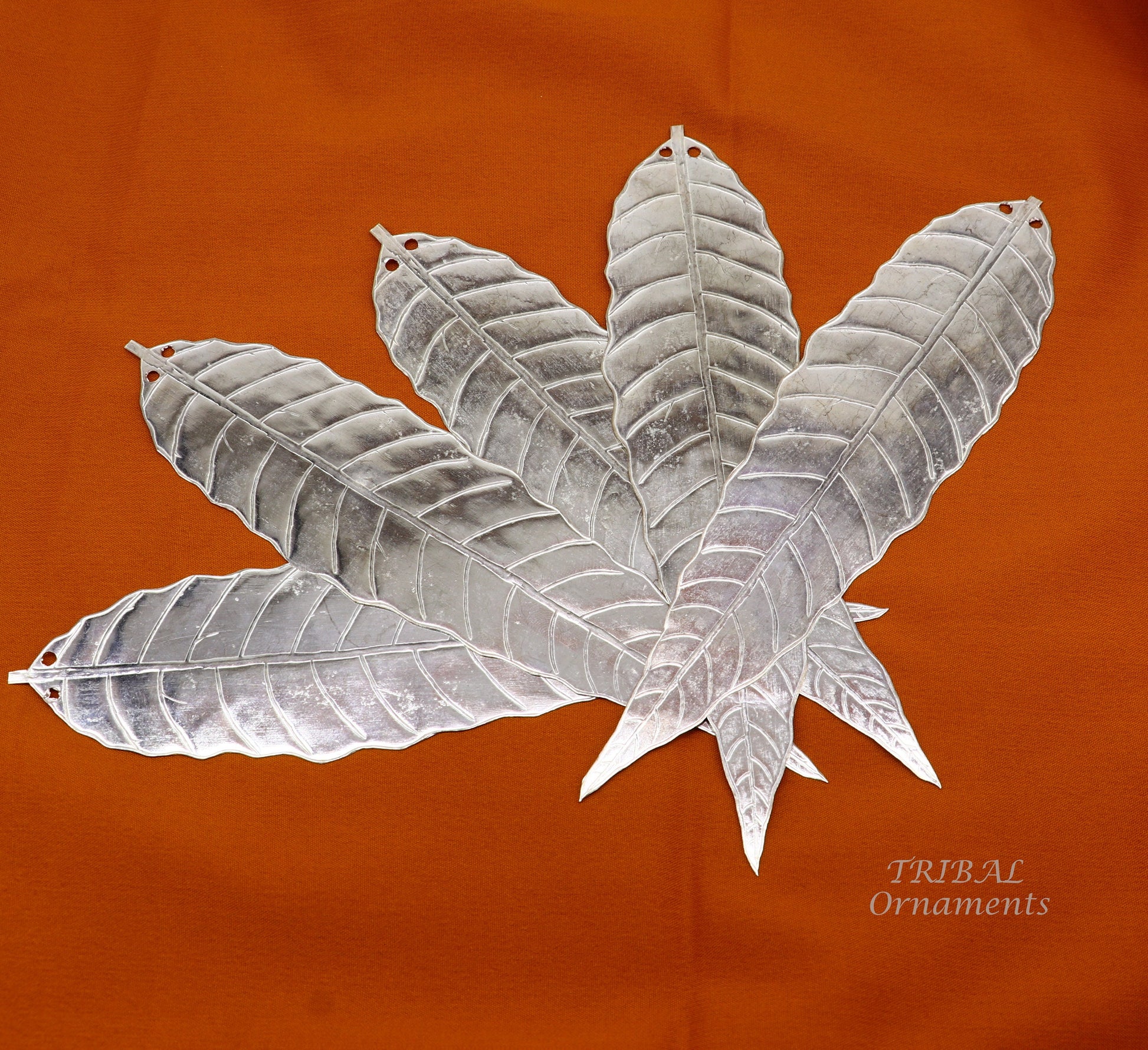 7" Silver mango tree leaf Amazing puja worshipping article solid sterling silver diwali puja articles, silver utensils from india su837 - TRIBAL ORNAMENTS