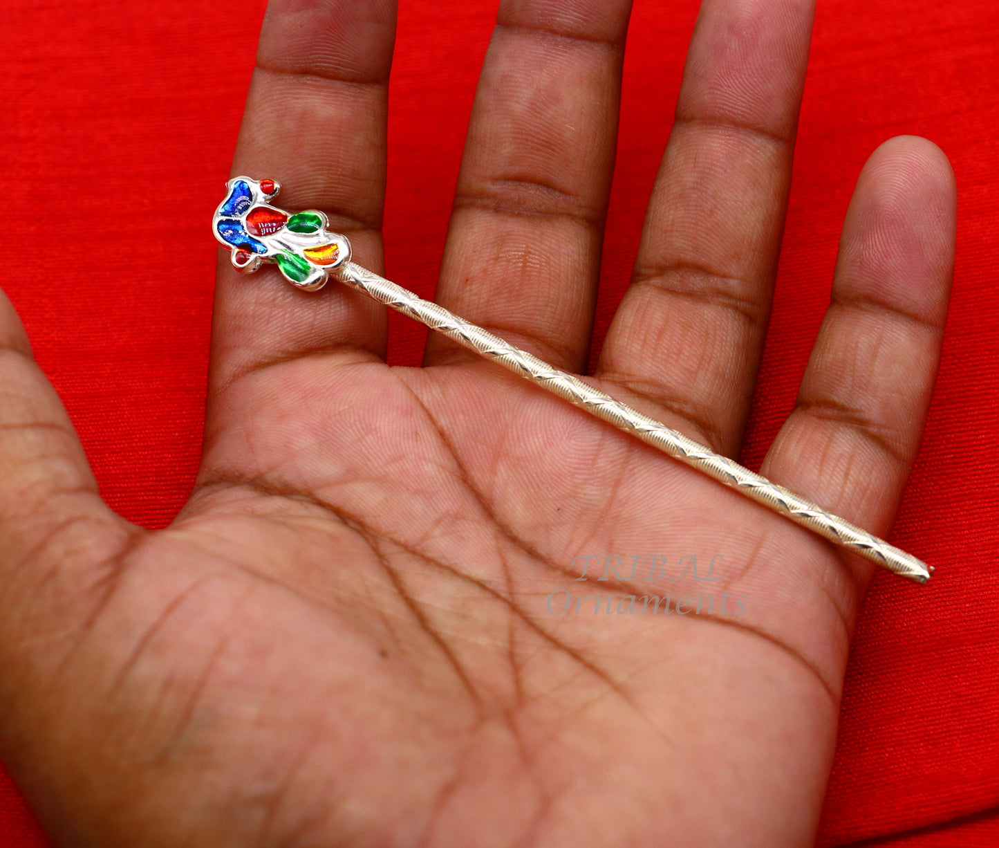 11cm sterling silver handmade idol baby Krishna small tiny flute, silver bansuri, laddu gopala flute, little krishna flute puja art su813 - TRIBAL ORNAMENTS