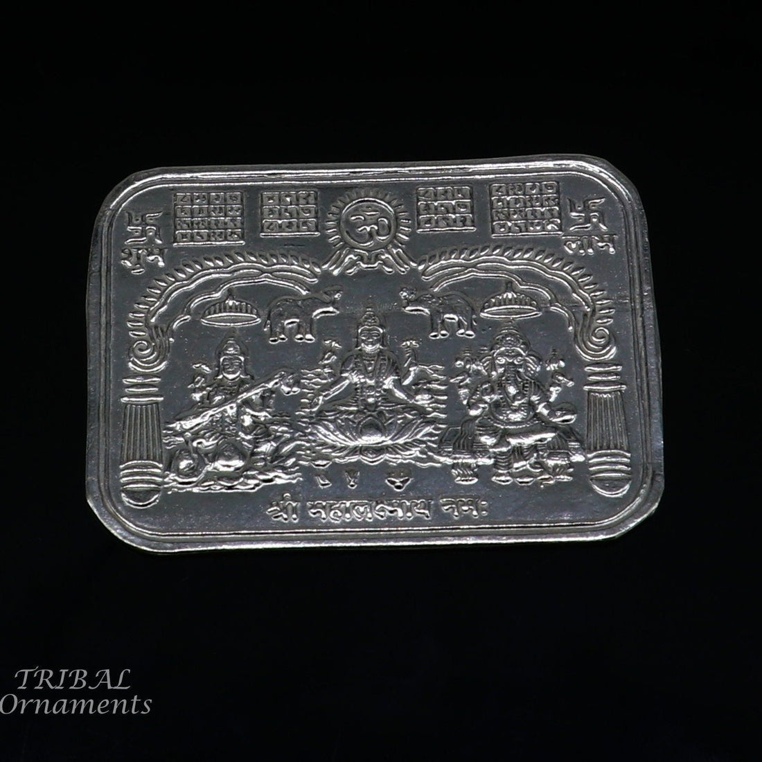 5 x 4 cm 925 sterling silver handmade Shree lakshmi frame Ganesha and Sarashwati  silver holy divine article for wealth and prosperity su846 - TRIBAL ORNAMENTS