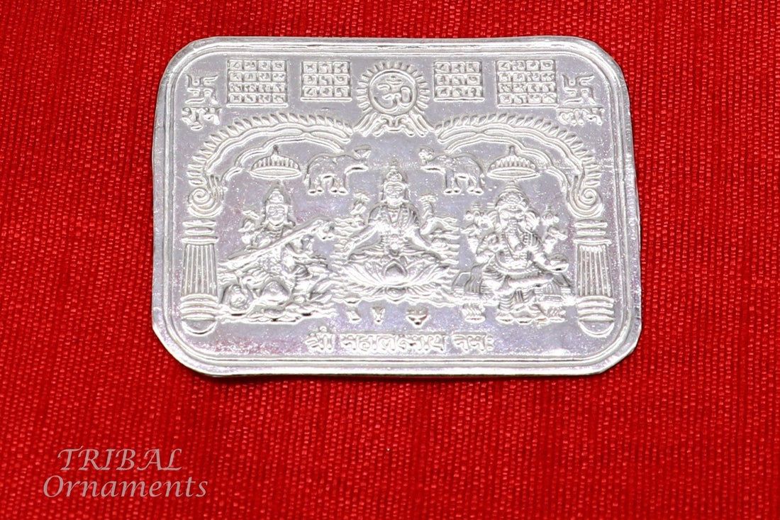 5 x 4 cm 925 sterling silver handmade Shree lakshmi frame Ganesha and Sarashwati  silver holy divine article for wealth and prosperity su846 - TRIBAL ORNAMENTS