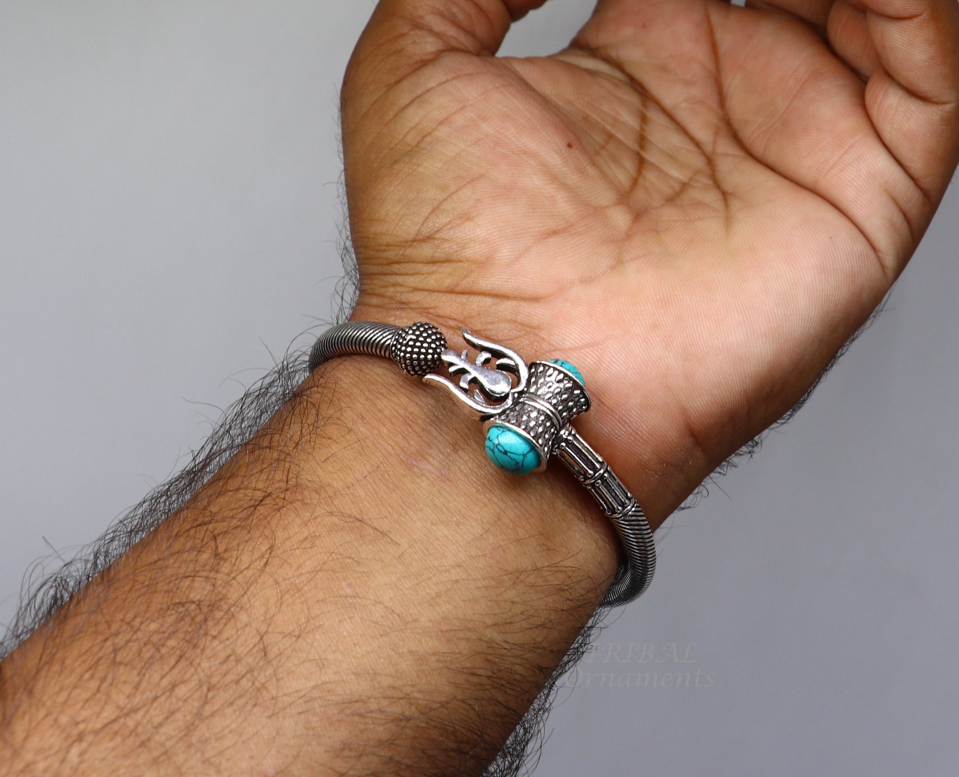 925 sterling silver Vintage design handmade lord Shiva trident kada, bahubali kada bangle Trishul bracelet jewelry turquoise kada nsk503 - TRIBAL ORNAMENTS