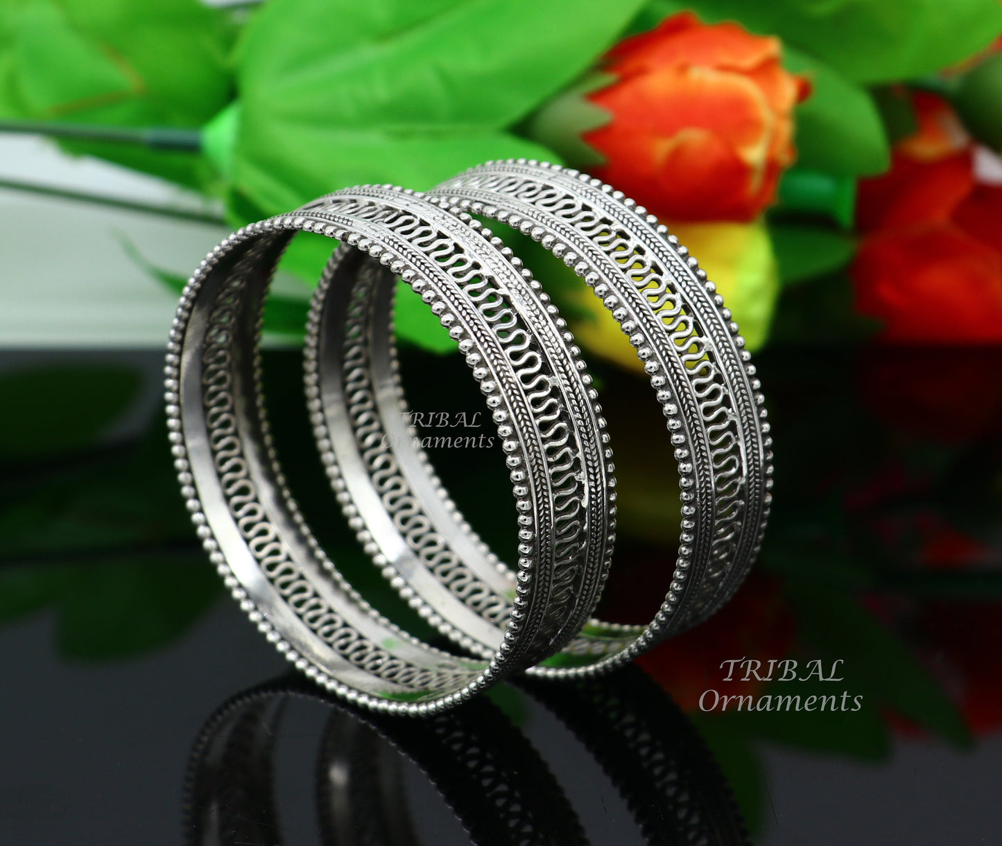 925 sterling silver handmade Vintage design filigree work bangle bracelet kada tribal ethnic jewelry best bride belly dance gifting ba155 - TRIBAL ORNAMENTS