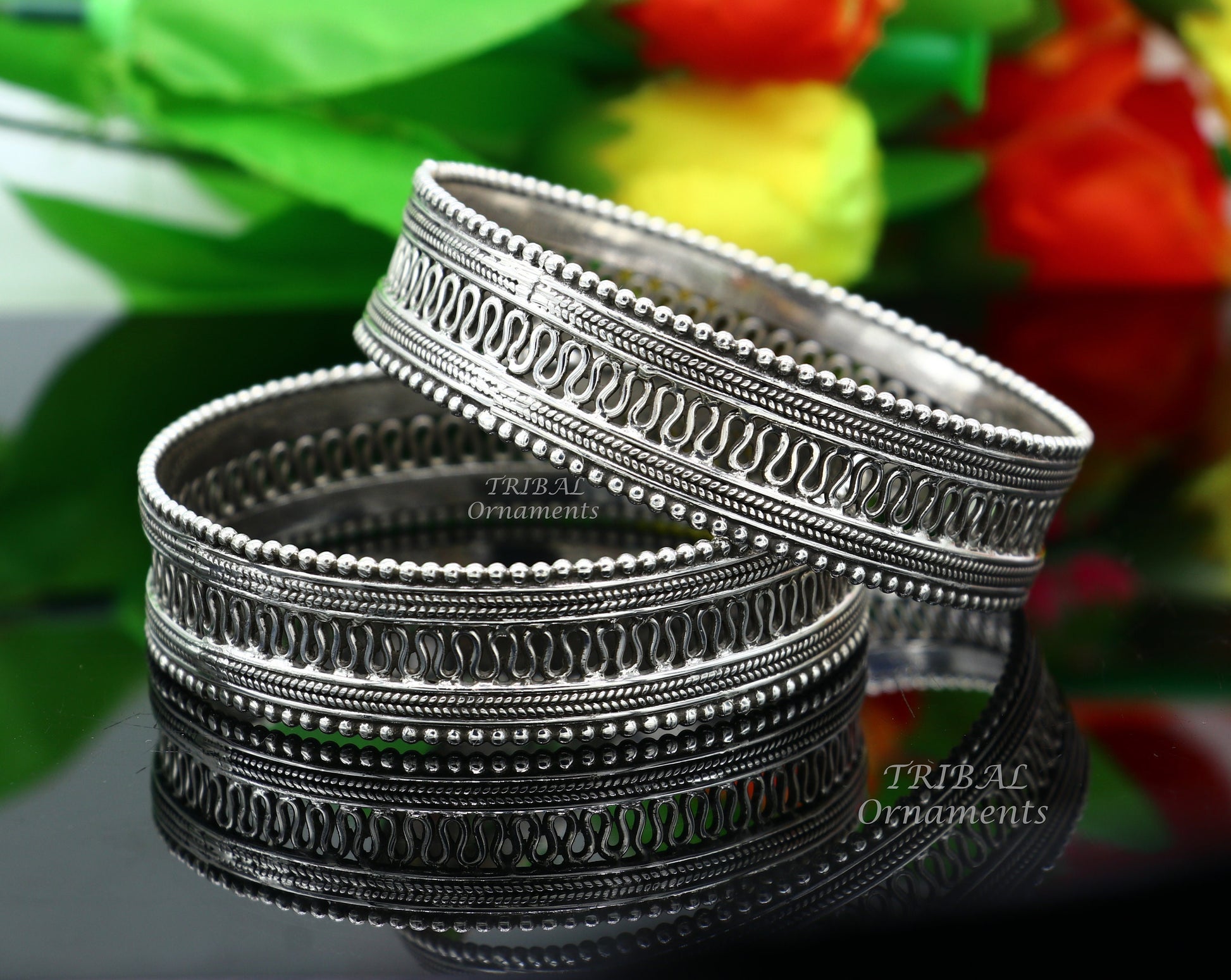 925 sterling silver handmade Vintage design filigree work bangle bracelet kada tribal ethnic jewelry best bride belly dance gifting ba155 - TRIBAL ORNAMENTS