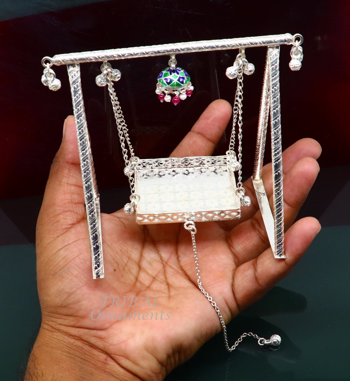 Amazing crafted sterling silver Laddu Gopala jhula, little Krishna swing, krishan palana, silver jhula, laddu gopal swing, silver art su822 - TRIBAL ORNAMENTS