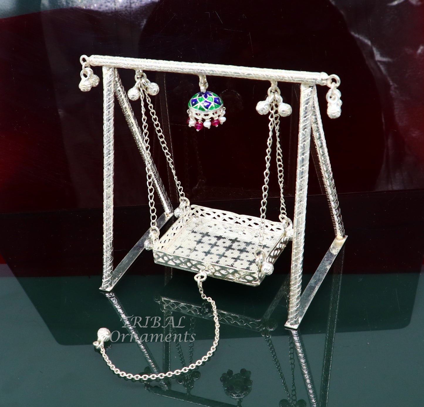 Amazing crafted sterling silver Laddu Gopala jhula, little Krishna swing, krishan palana, silver jhula, laddu gopal swing, silver art su822 - TRIBAL ORNAMENTS