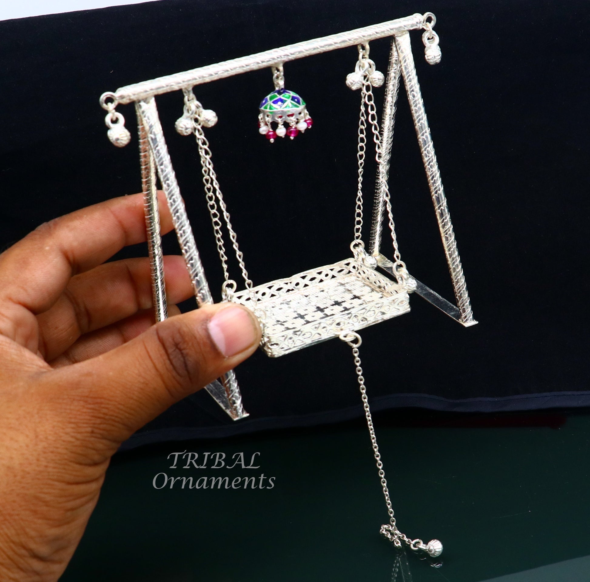 Amazing crafted sterling silver Laddu Gopala jhula, little Krishna swing, krishan palana, silver jhula, laddu gopal swing, silver art su822 - TRIBAL ORNAMENTS