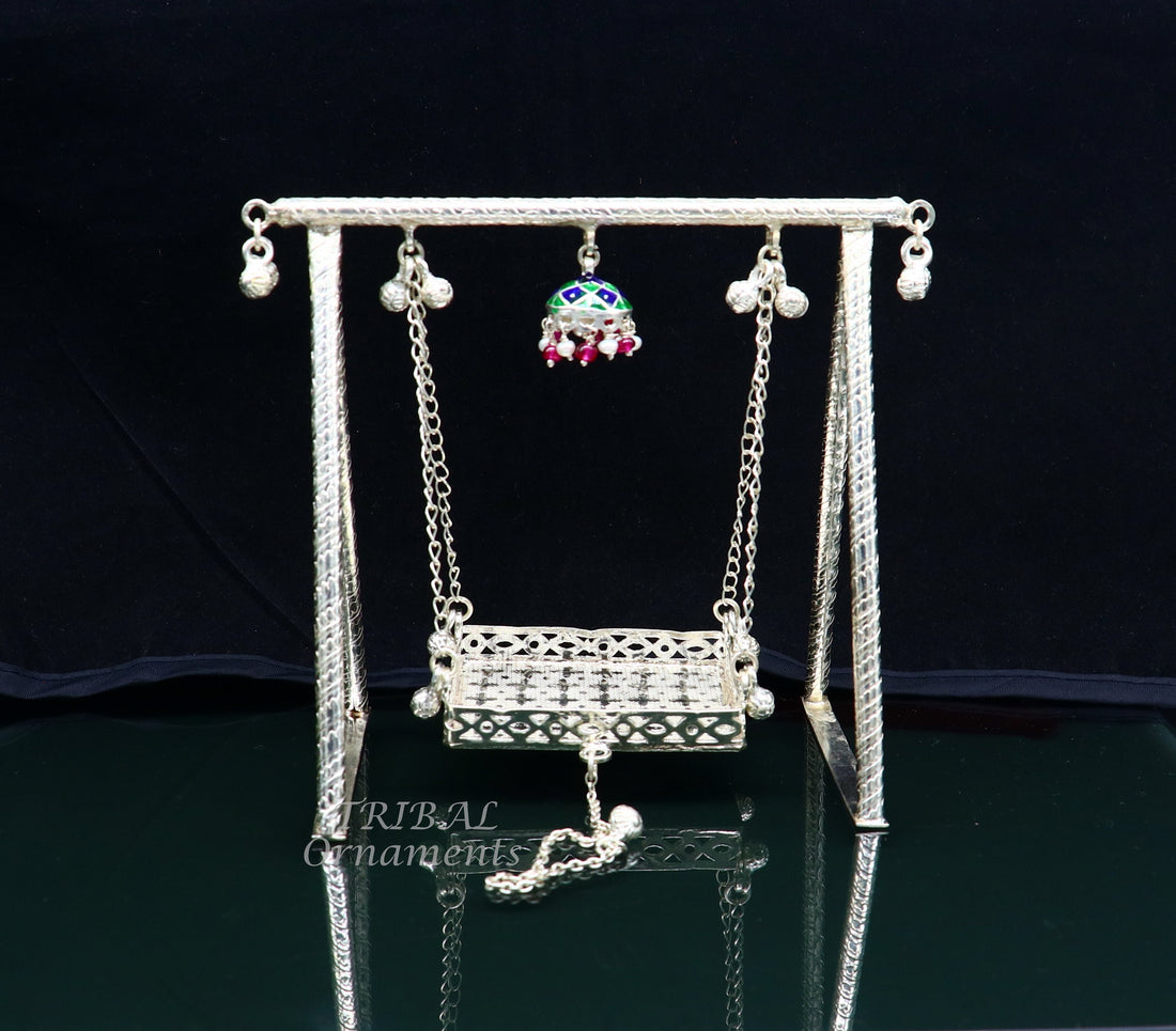 Amazing crafted sterling silver Laddu Gopala jhula, little Krishna swing, krishan palana, silver jhula, laddu gopal swing, silver art su822 - TRIBAL ORNAMENTS