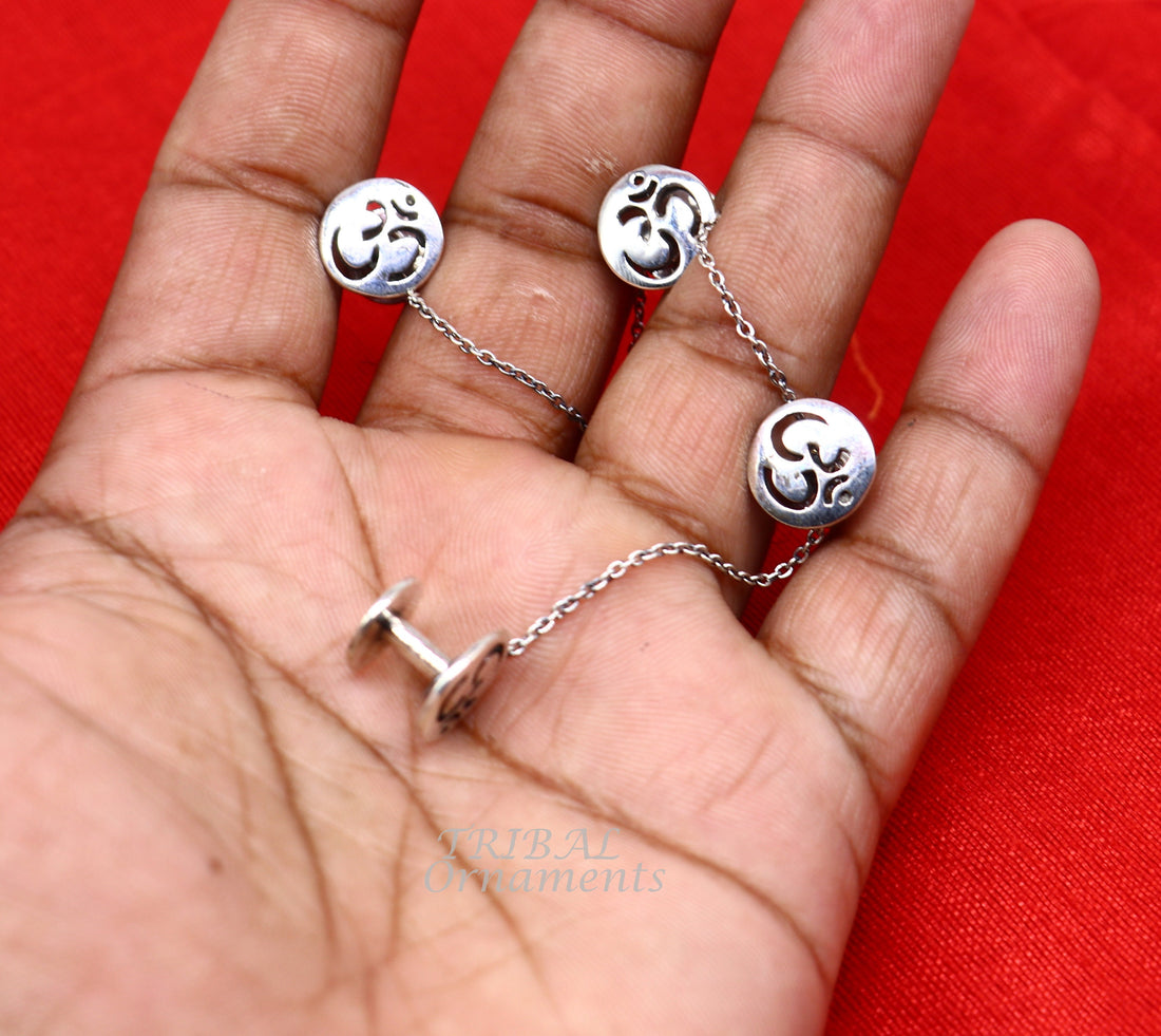 925 Sterling silver handmade gorgeous sign Aum or OM design buttons or cufflinks  for men's kurta, best gifting jewelry occasions btn04 - TRIBAL ORNAMENTS