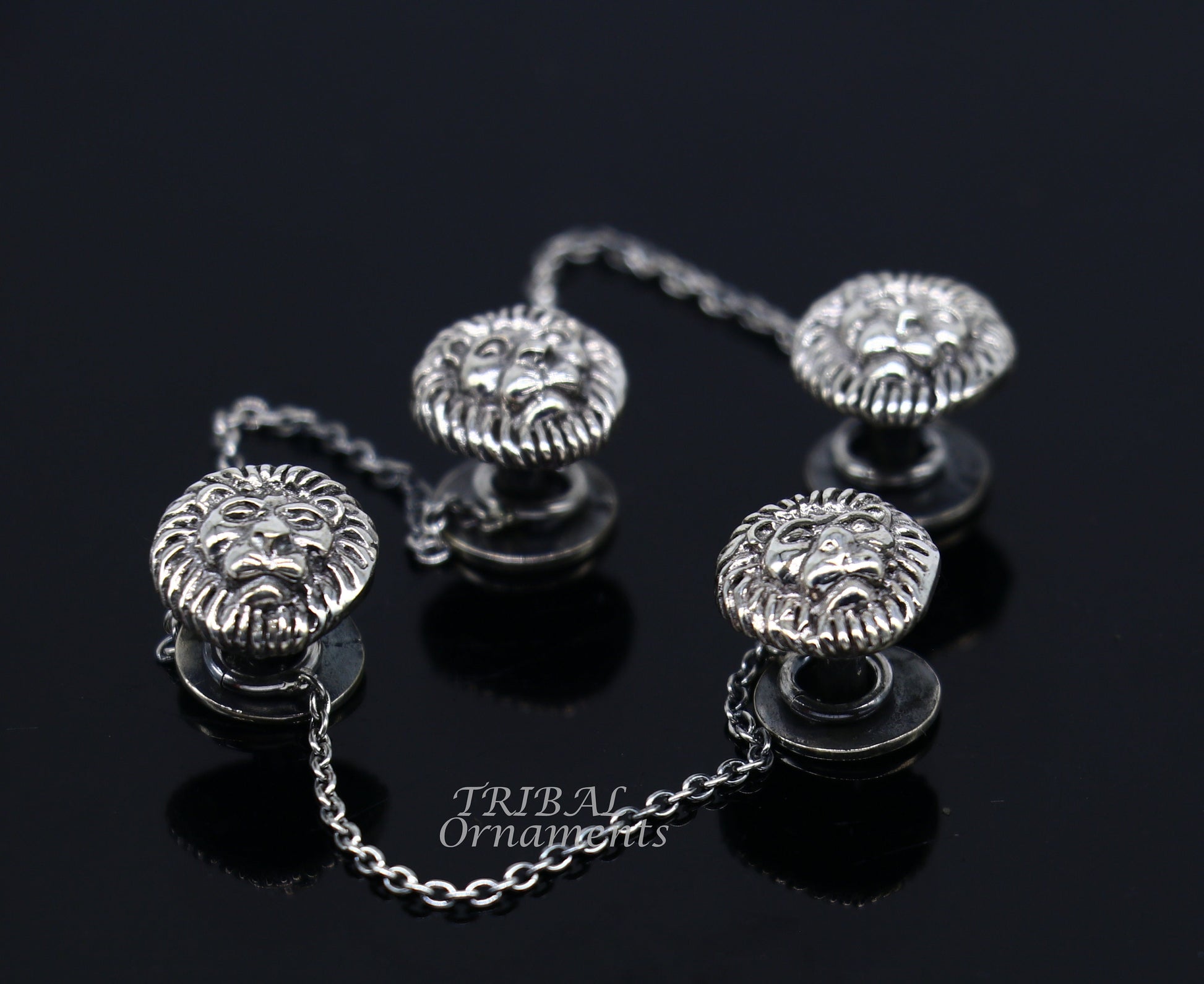 925 Sterling silver handmade gorgeous lion face design buttons or cufflinks for men's kurta, best gifting jewelry occasions btn06 - TRIBAL ORNAMENTS