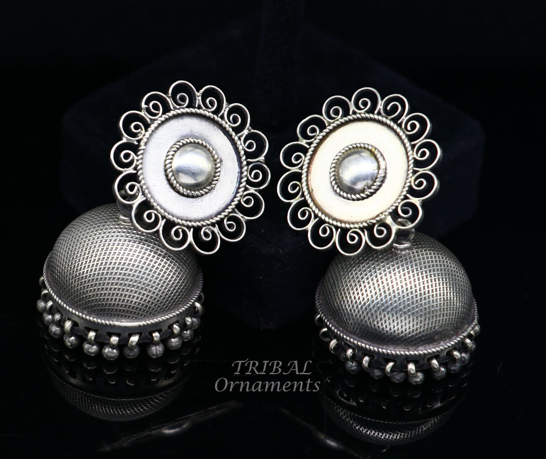 925 sterling silver handmade fabulous design jhumka stud earring, best garba navratri belly dance and wedding party stylish jewelry s1042 - TRIBAL ORNAMENTS