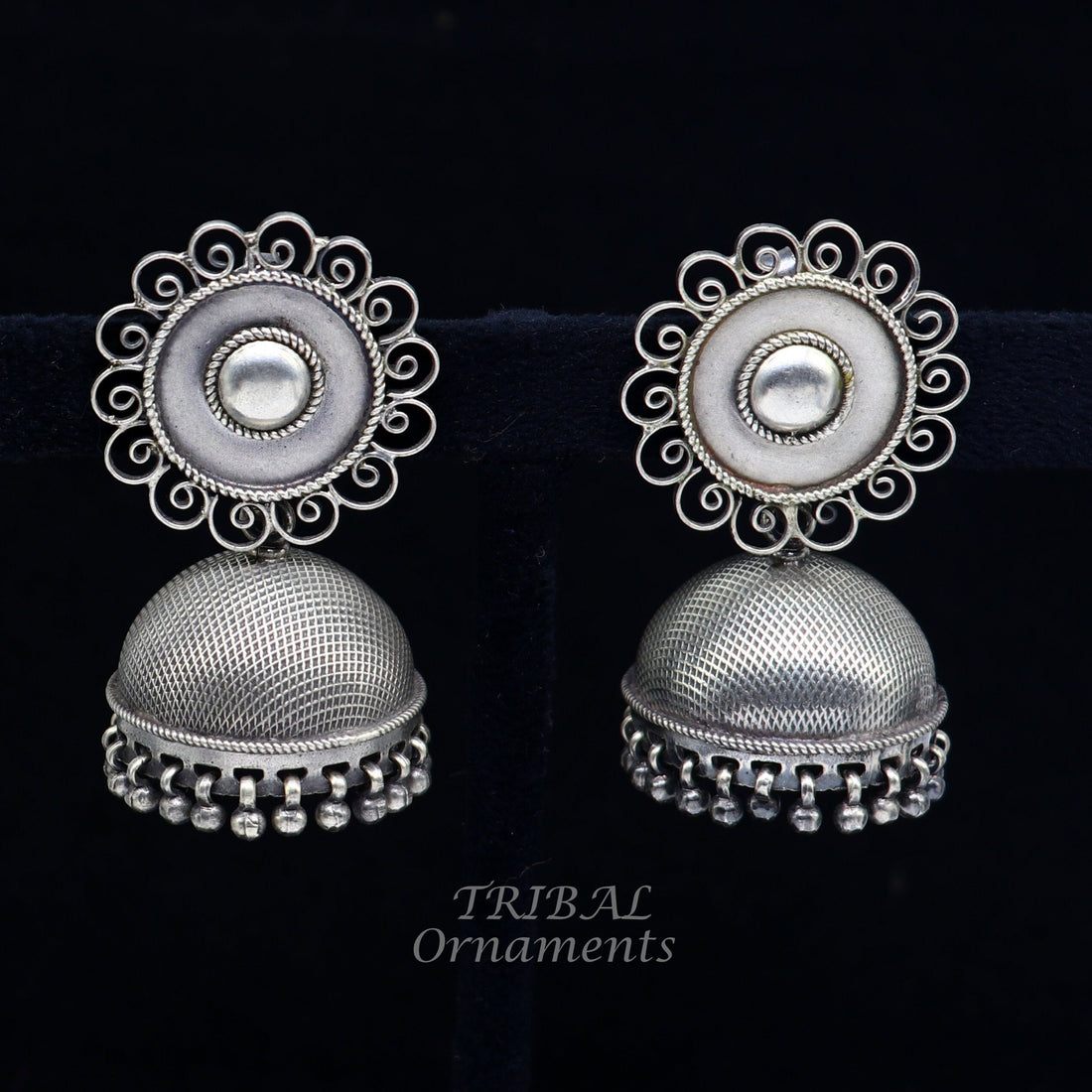 925 sterling silver handmade fabulous design jhumka stud earring, best garba navratri belly dance and wedding party stylish jewelry s1042 - TRIBAL ORNAMENTS