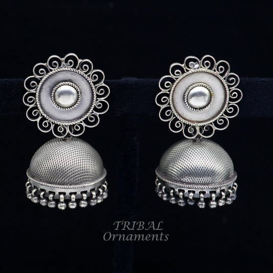 925 sterling silver handmade fabulous design jhumka stud earring, best garba navratri belly dance and wedding party stylish jewelry s1042 - TRIBAL ORNAMENTS