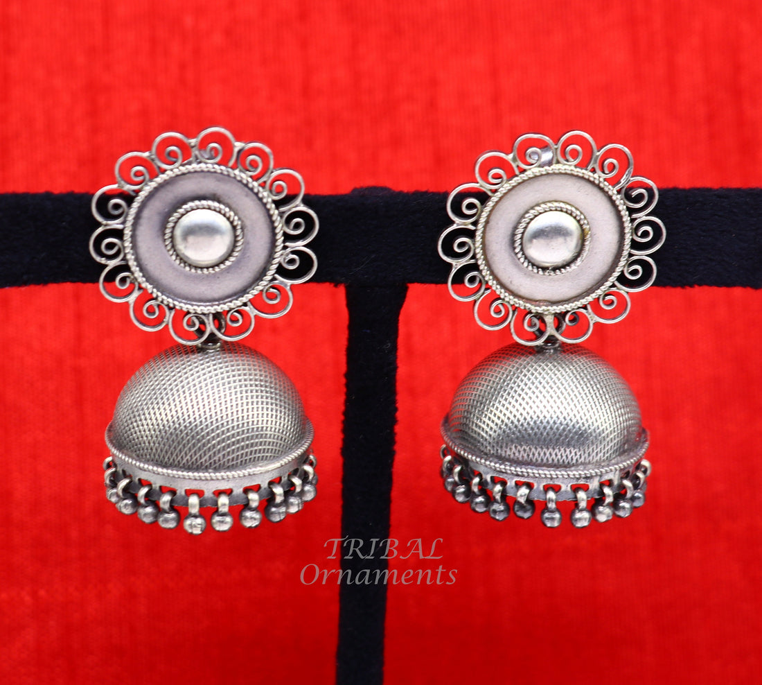 925 sterling silver handmade fabulous design jhumka stud earring, best garba navratri belly dance and wedding party stylish jewelry s1042 - TRIBAL ORNAMENTS