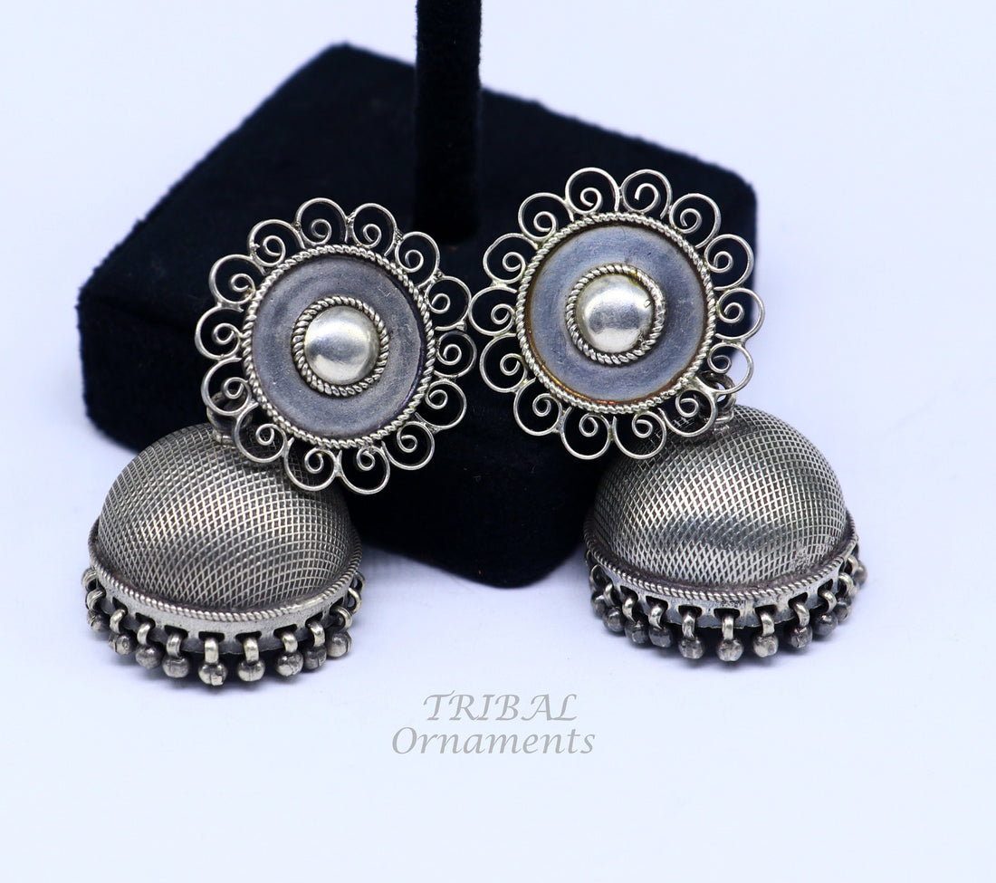 925 sterling silver handmade fabulous design jhumka stud earring, best garba navratri belly dance and wedding party stylish jewelry s1042 - TRIBAL ORNAMENTS