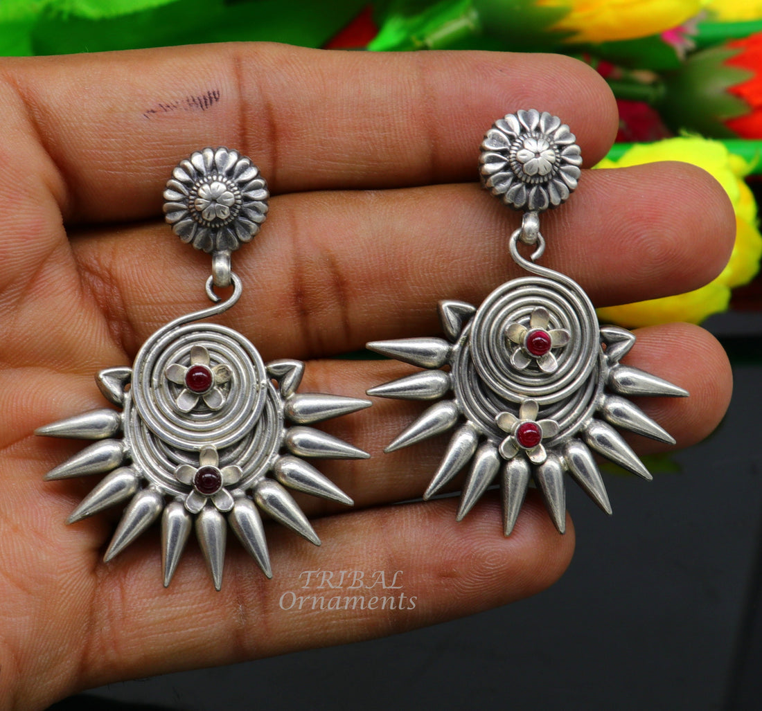 92.5 sterling silver handmade fabulous hanging drop dangle stud earring, best customized gifting jewelry for party Garba belly dance s1050 - TRIBAL ORNAMENTS