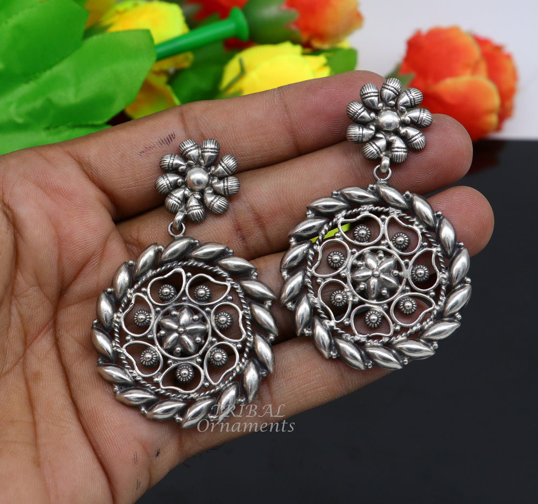 925 Sterling silver handmade flower design stud earrings, excellent customized penalized ethnic Garba dance girls jewelry gifting s1053 - TRIBAL ORNAMENTS