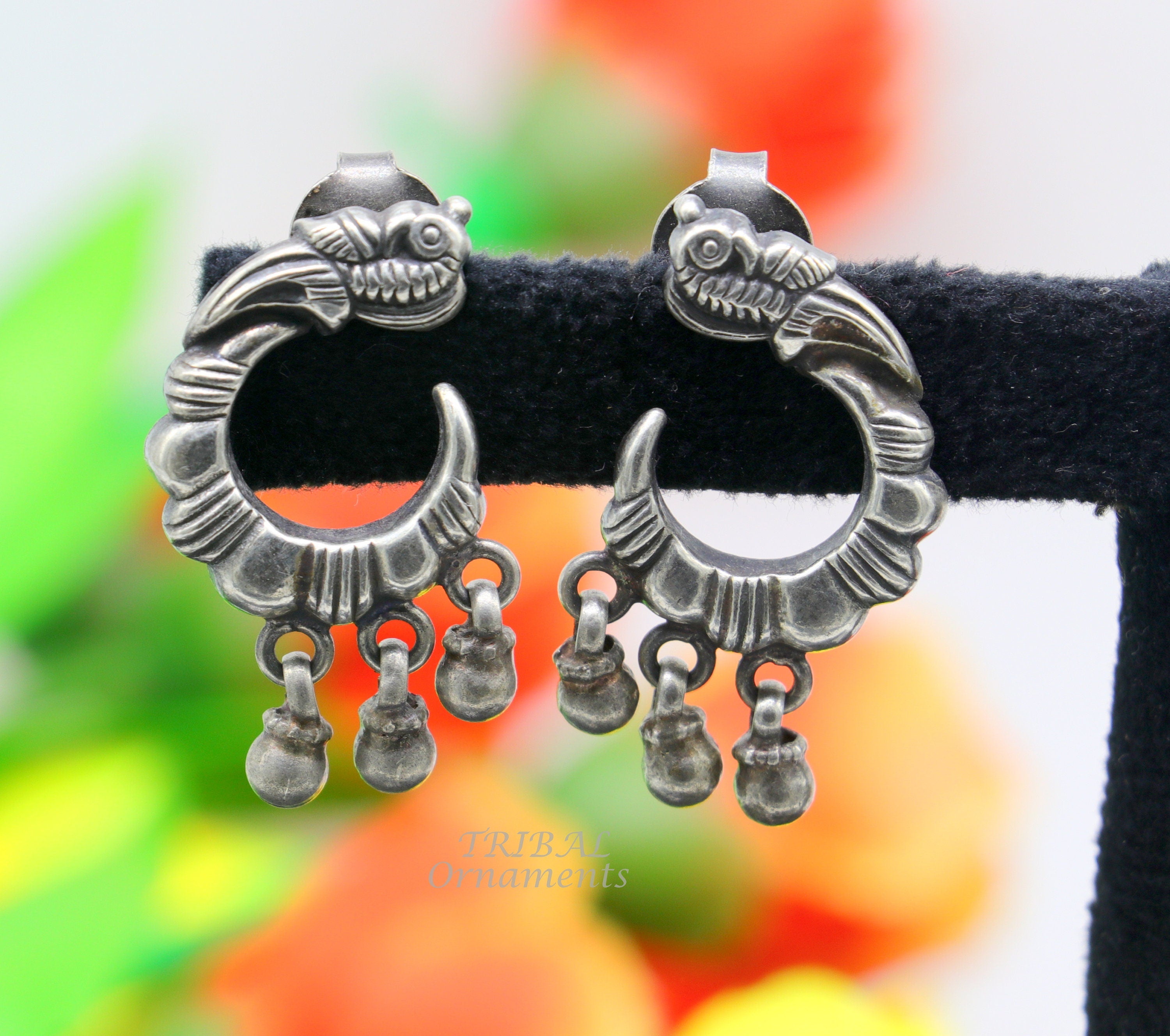 Silver Base Designer Rajasthani Beads Oxidized Earring