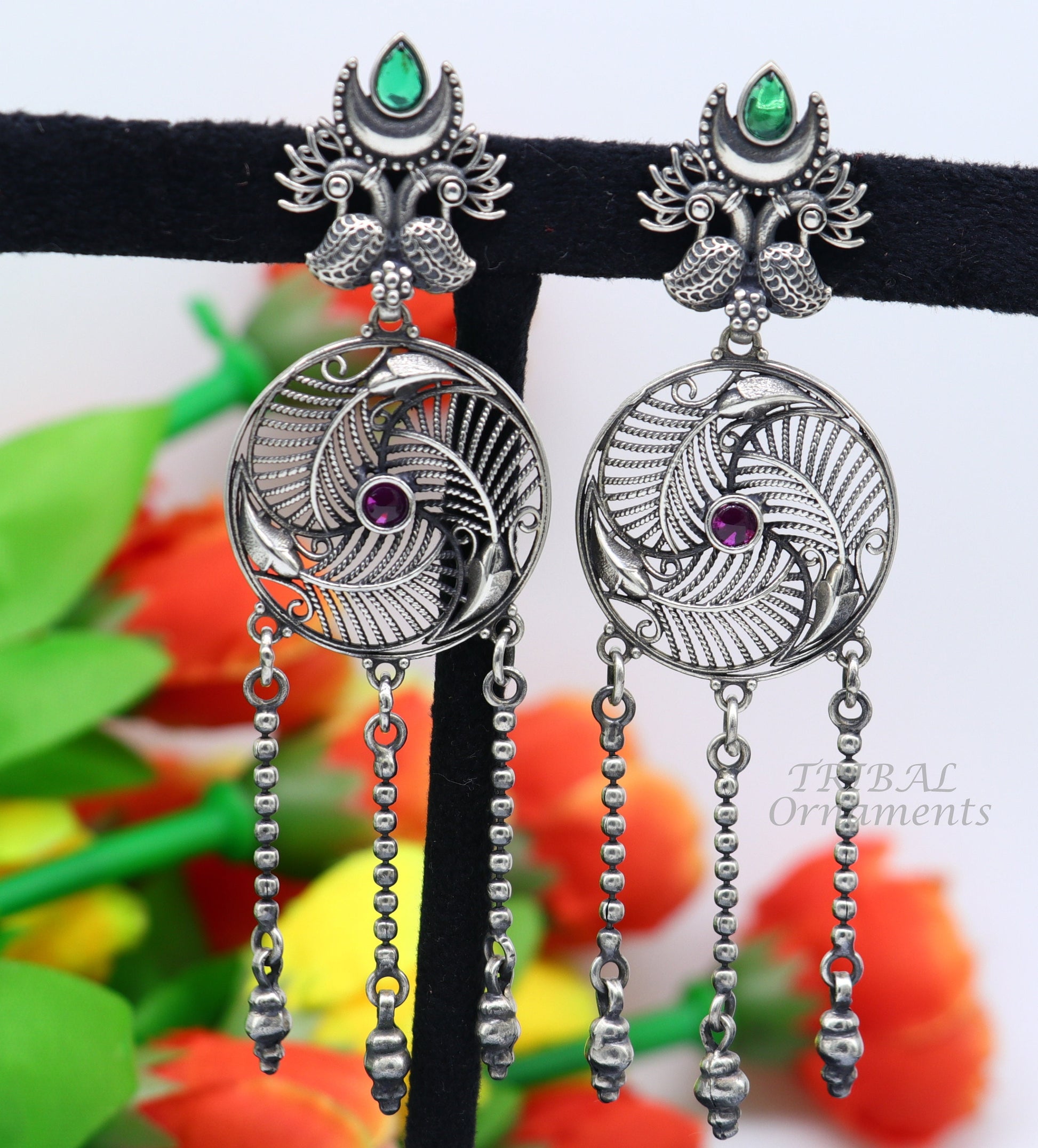 925 Sterling silver handmade charm peacock stud earring, excellent customized hangings brides girls wedding jewelry gifting s1057 - TRIBAL ORNAMENTS