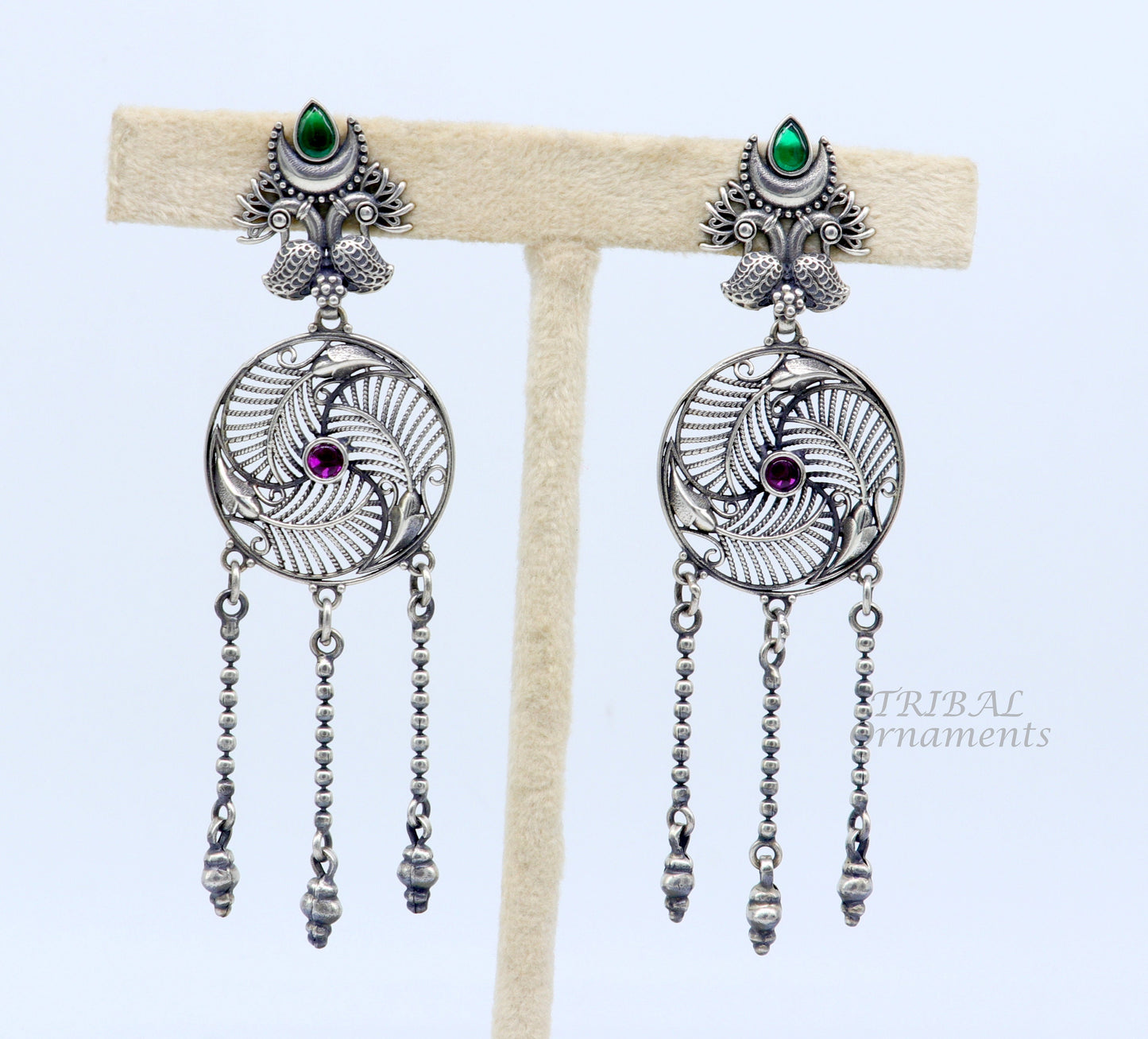 925 Sterling silver handmade charm peacock stud earring, excellent customized hangings brides girls wedding jewelry gifting s1057 - TRIBAL ORNAMENTS