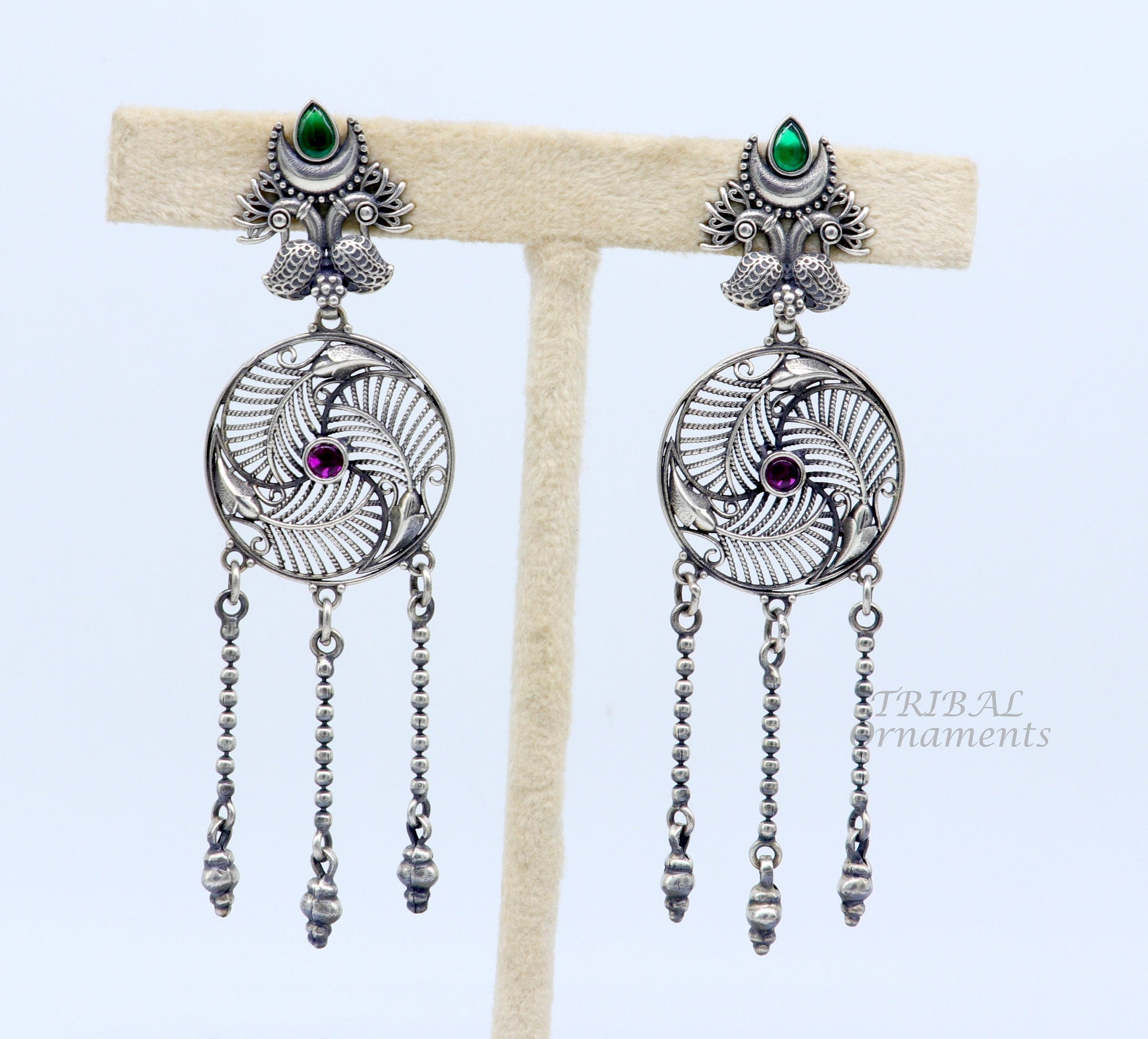 925 Sterling silver handmade charm peacock stud earring, excellent customized hangings brides girls wedding jewelry gifting s1057 - TRIBAL ORNAMENTS